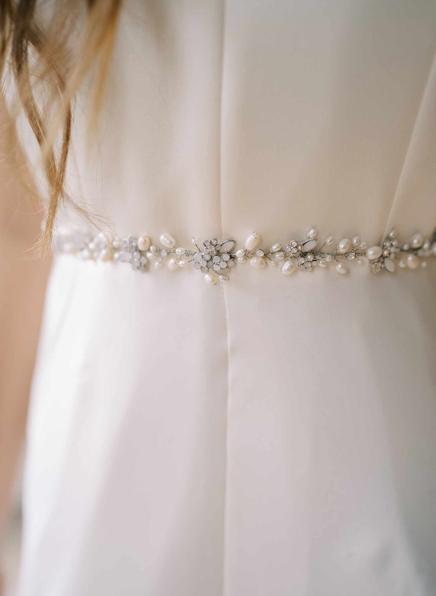 Simple pearl and opal bridal sash - Style #2482