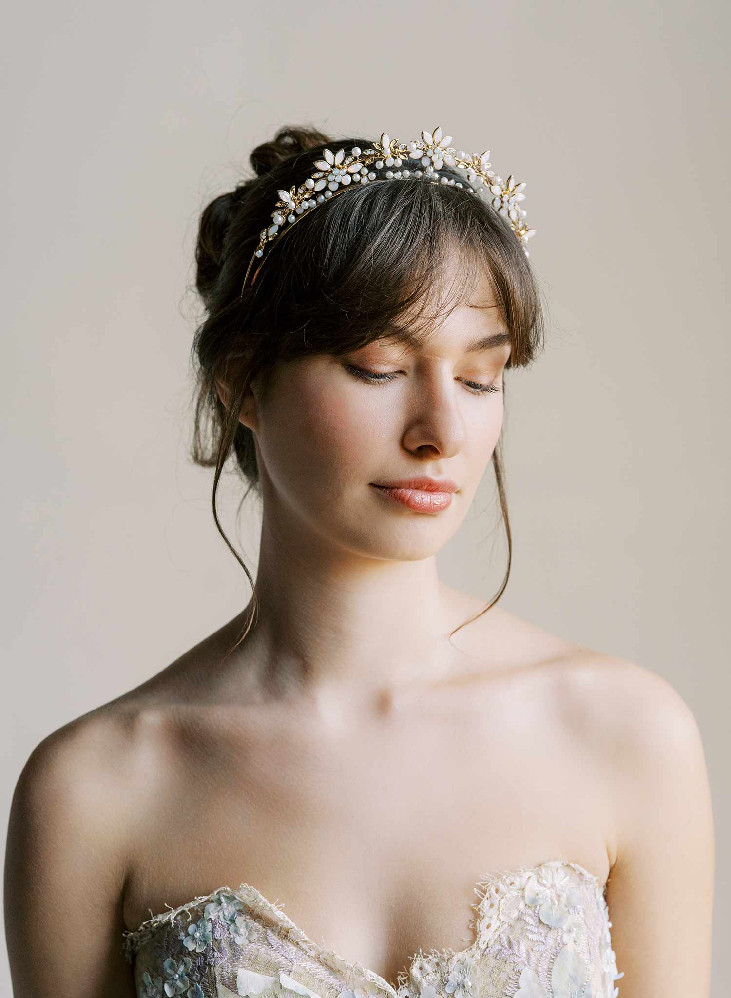 Hand sculpted and luxurious bridal tiara, crown. Floral and crystal. By Twigs & Honey