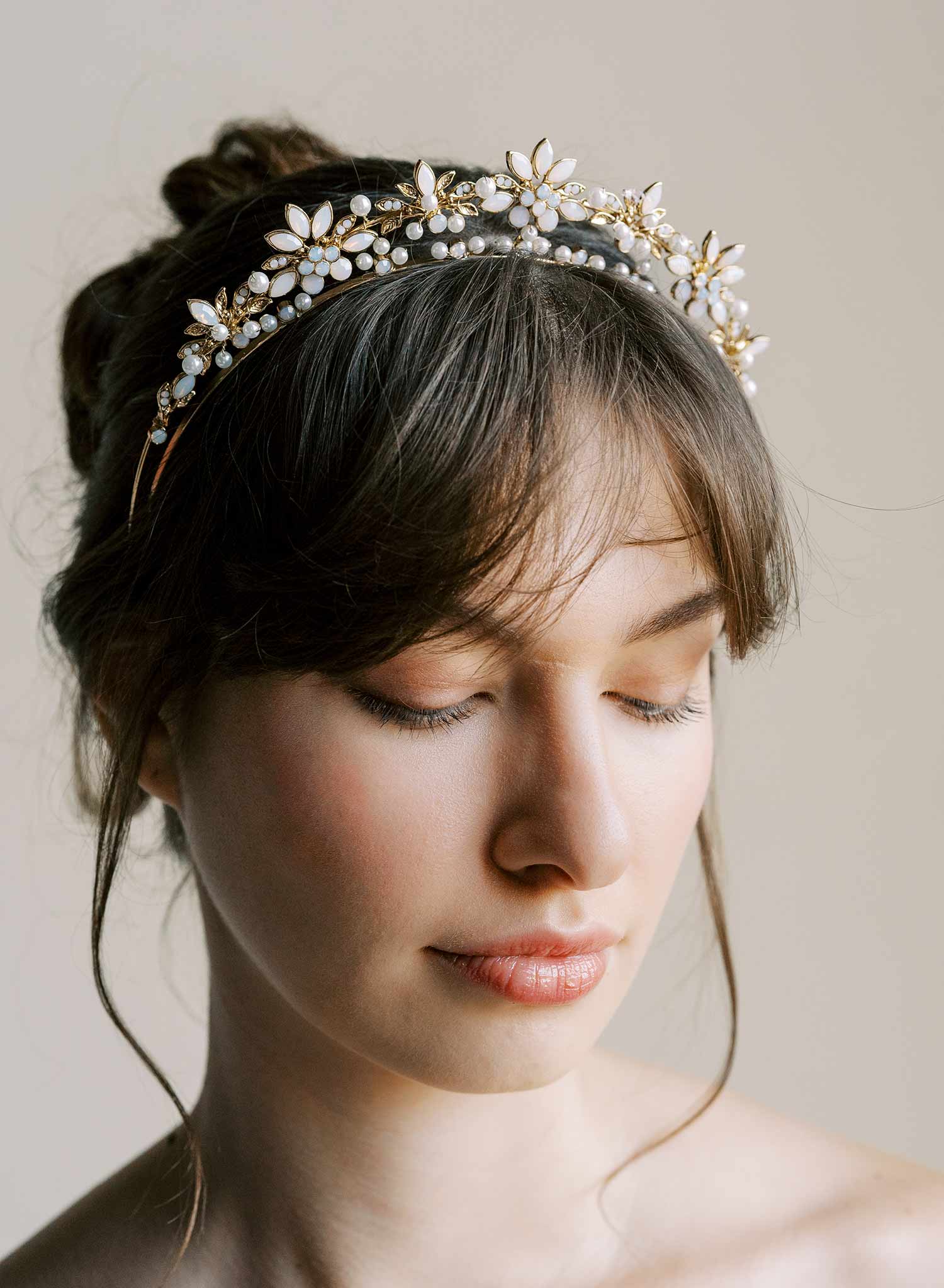 Hand sculpted and luxurious bridal tiara, crown. Floral and crystal. By Twigs & Honey