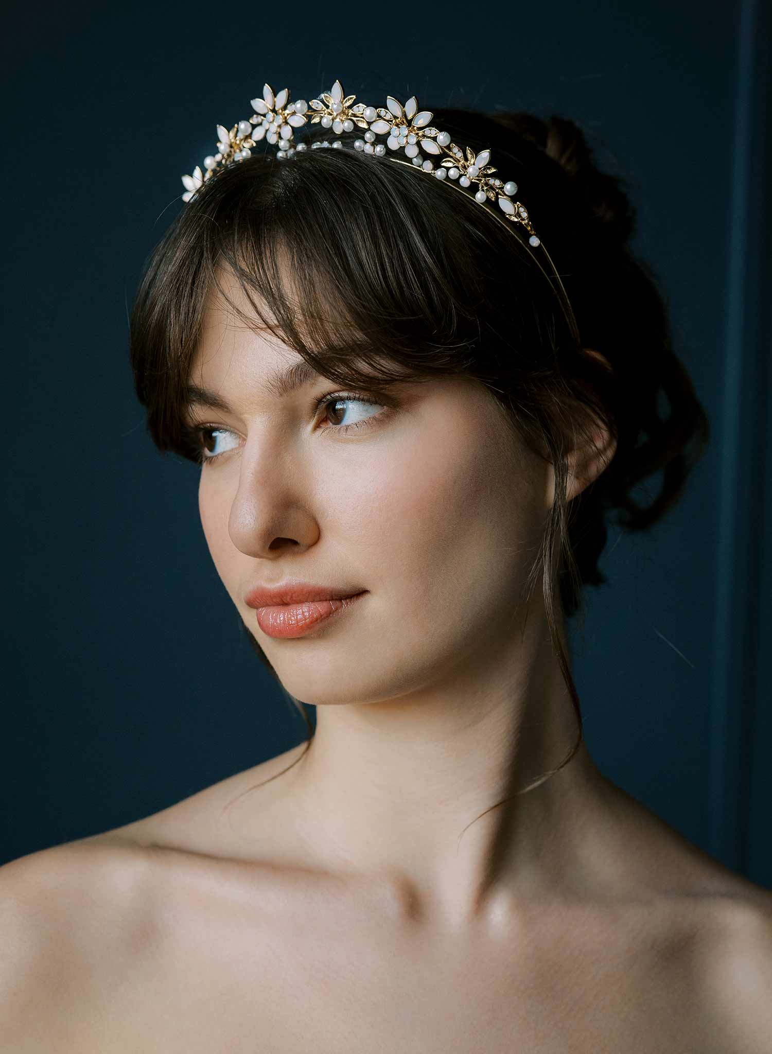 Hand sculpted and luxurious bridal tiara, crown. Floral and crystal. By Twigs & Honey
