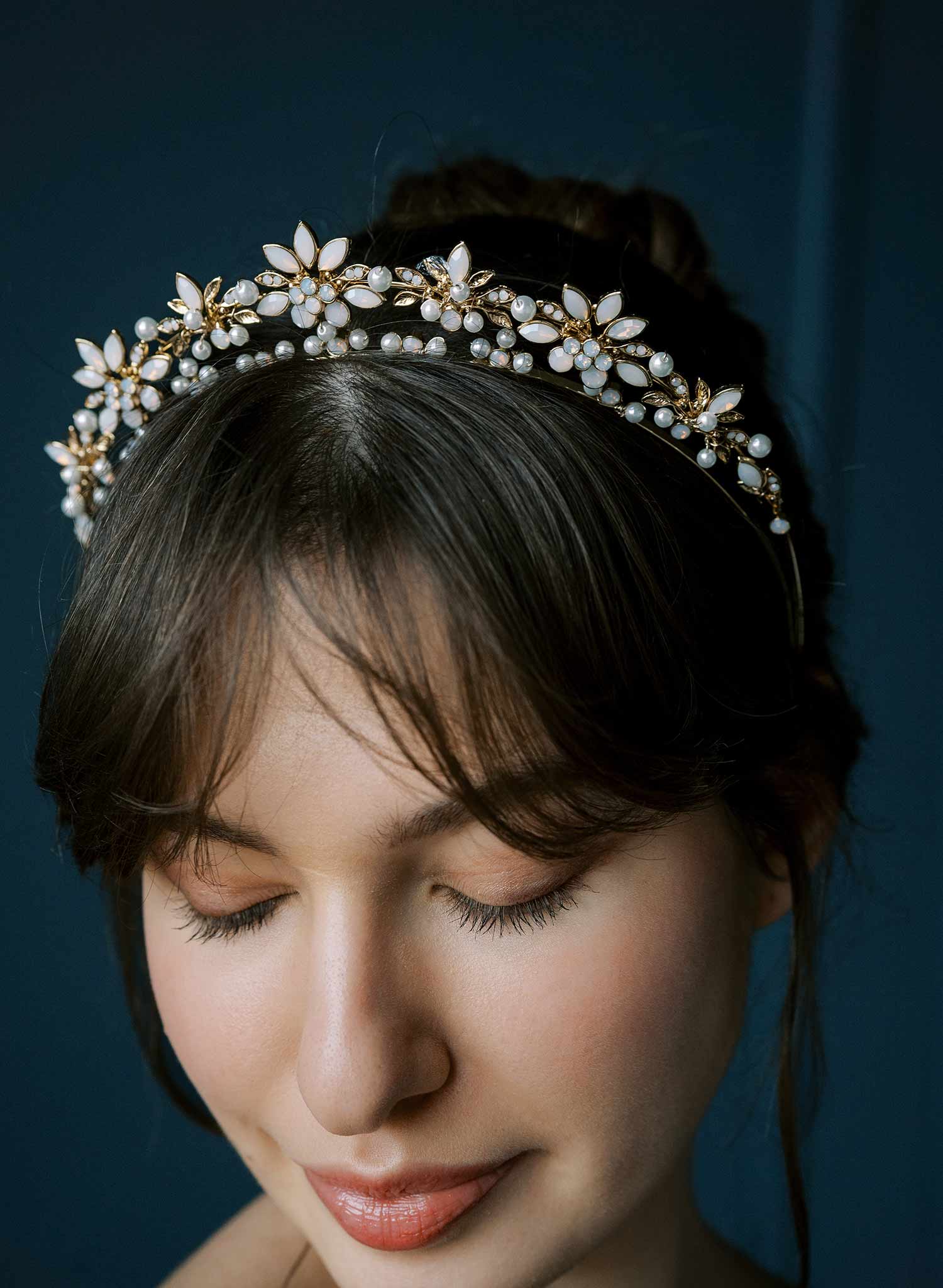 Hand sculpted and luxurious bridal tiara, crown. Floral and crystal. By Twigs & Honey