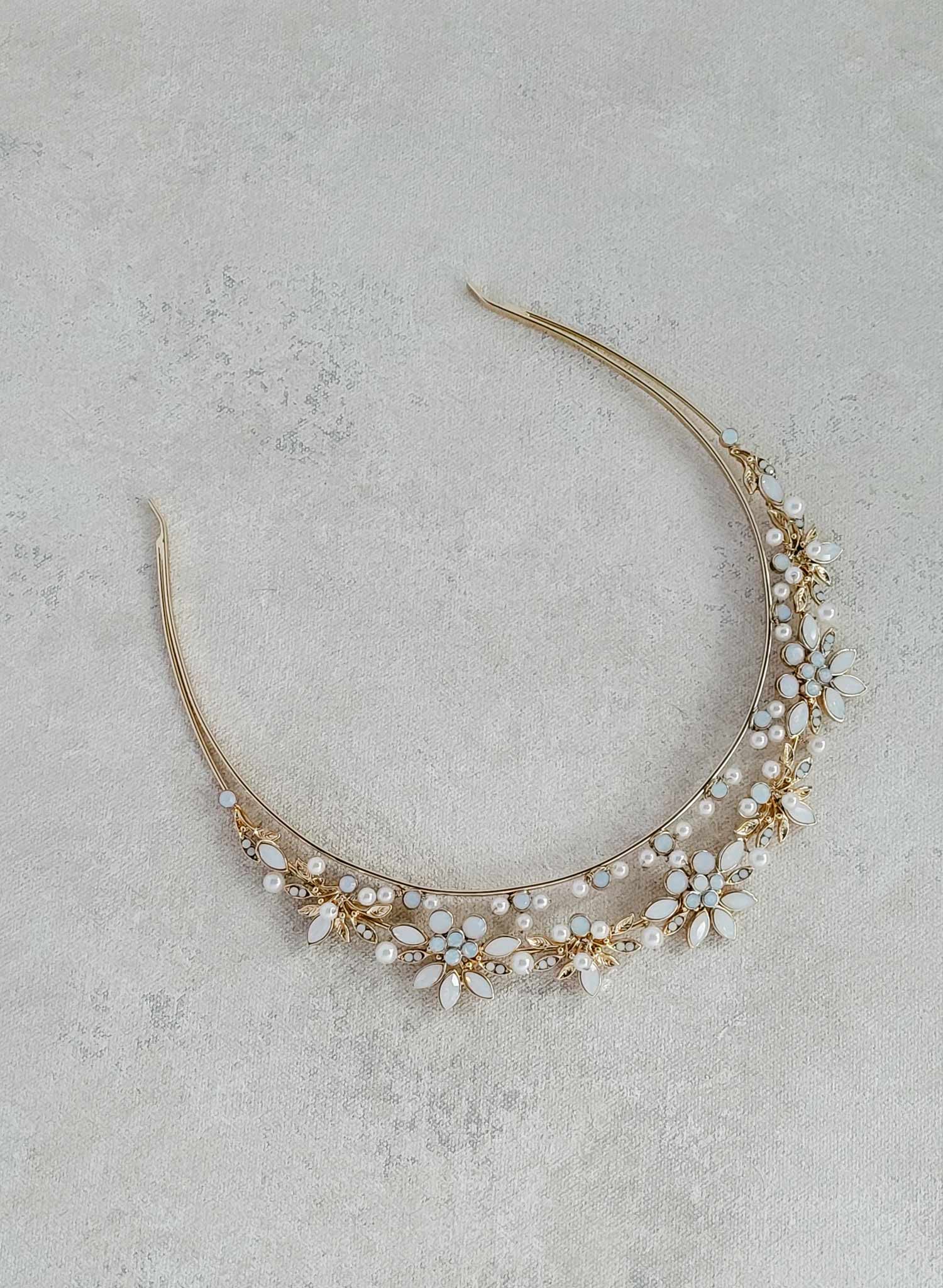 Hand sculpted and luxurious bridal tiara, crown. Floral and crystal. By Twigs & Honey