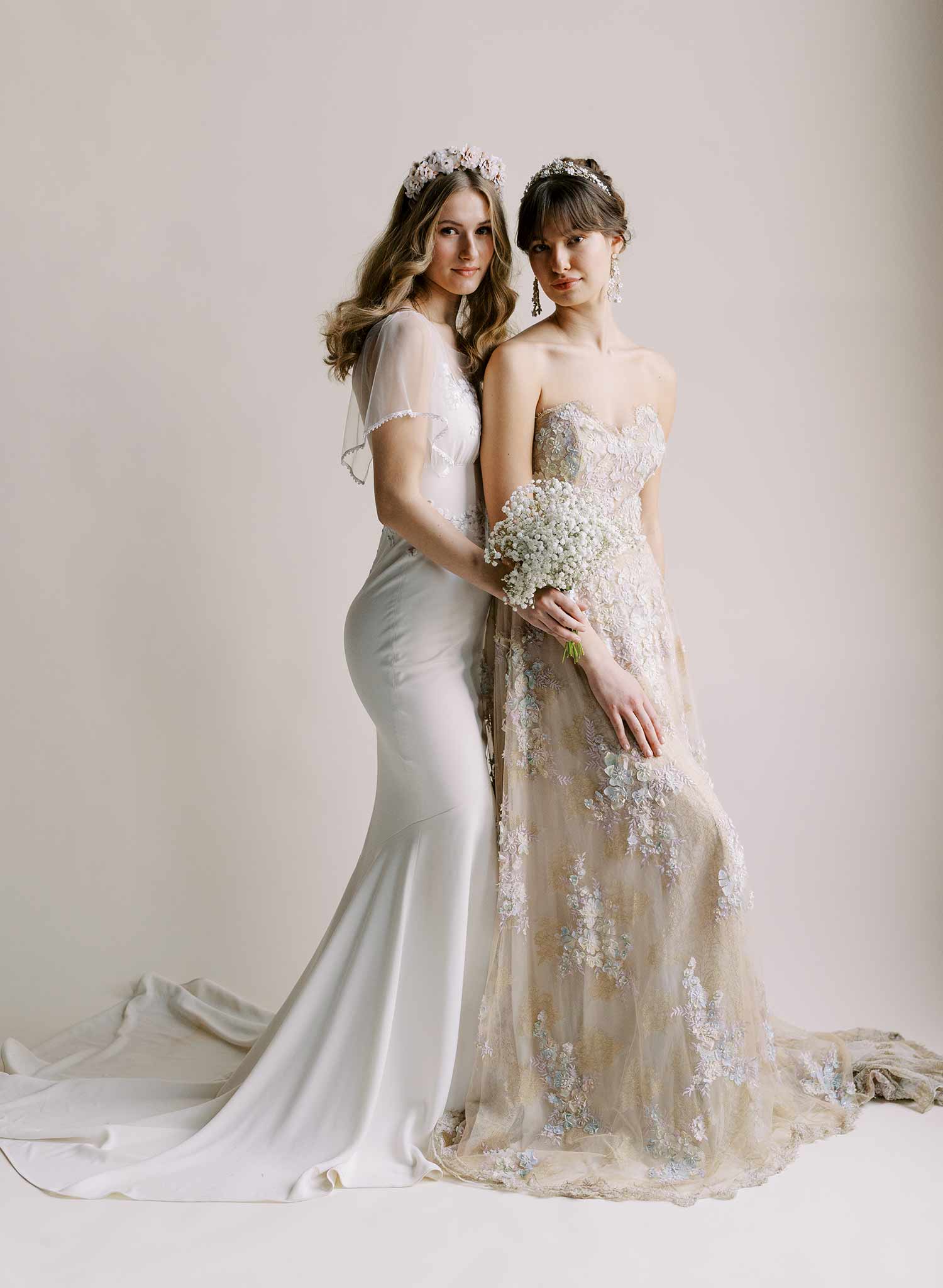 Hand sculpted blush bridal peony flowers on a tiara crown, headband. By Twigs and Honey