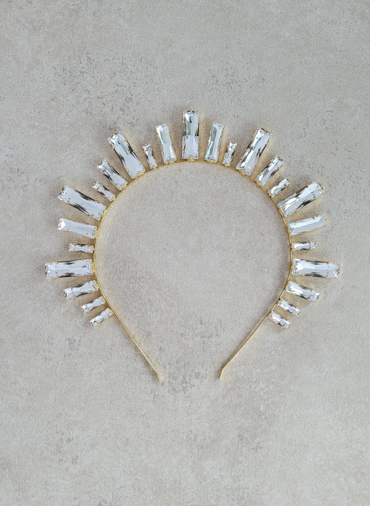 Baguette princess cut Austrian crystal bridal tiara, crown by Twigs and Honey.