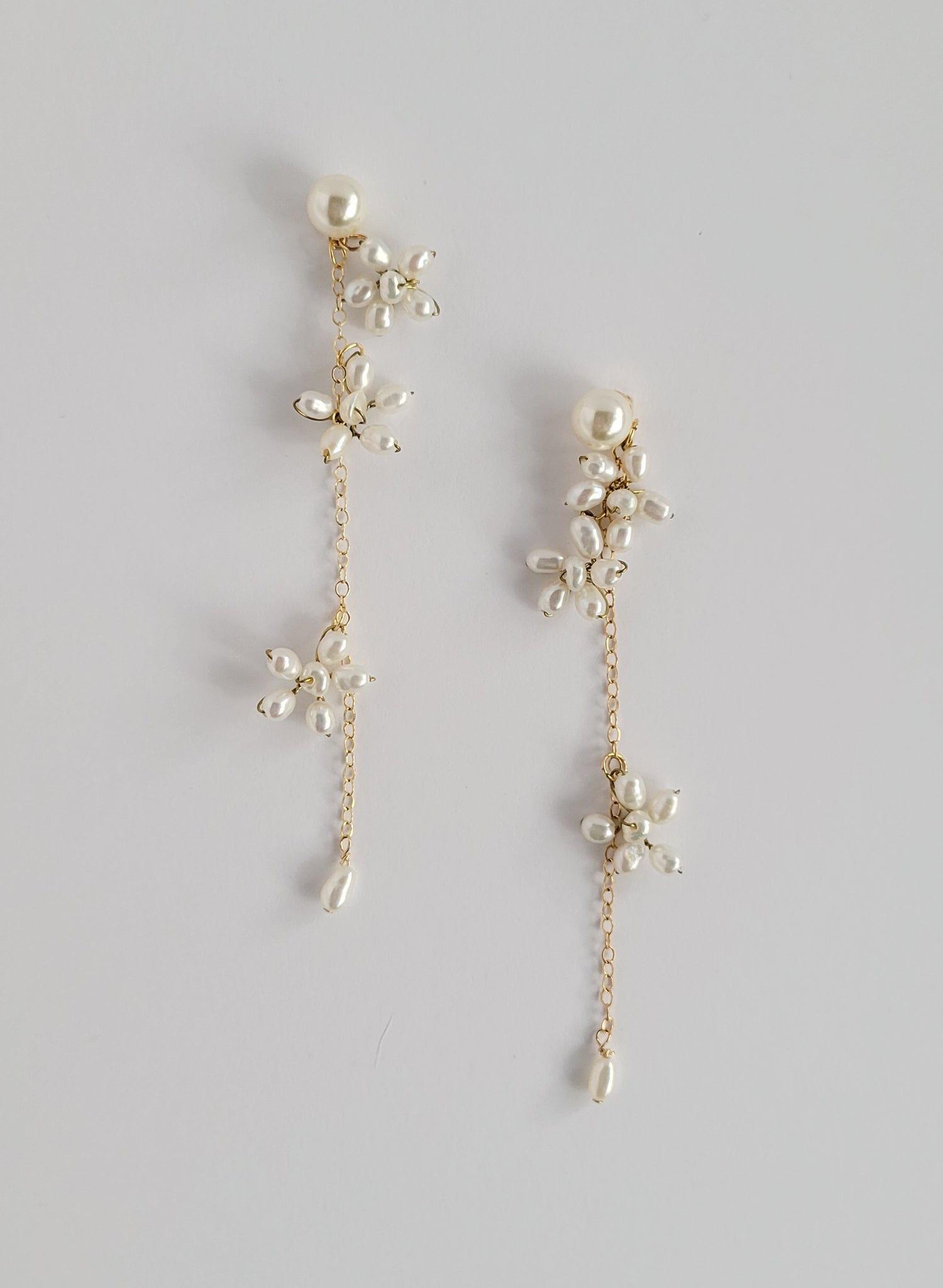 Pearl blossom bridal chain earrings, weddings. By Twigs and Honey