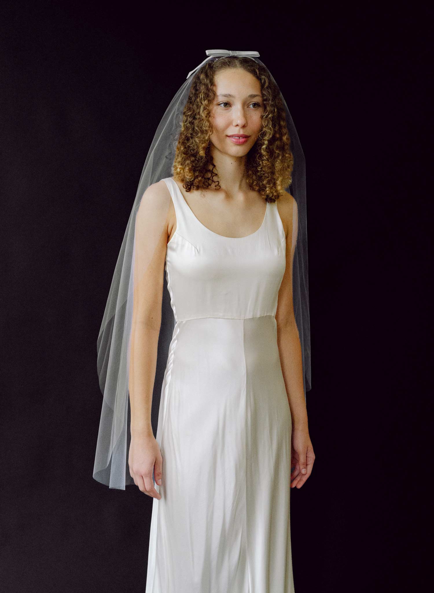 Seam back, Fingertip mantilla with silk bows - Style #2602