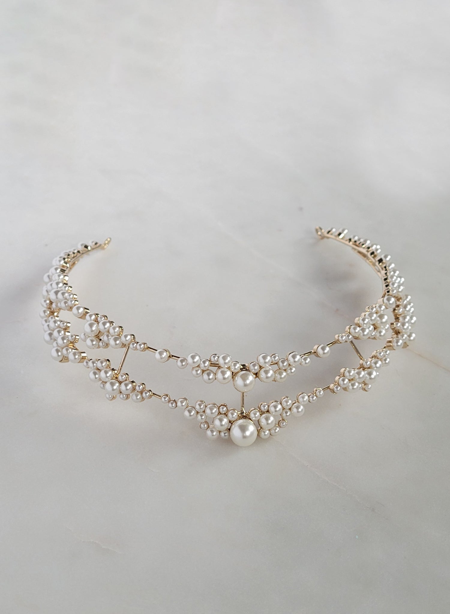 Pearl clusters raised bridal tiara - Style #2603