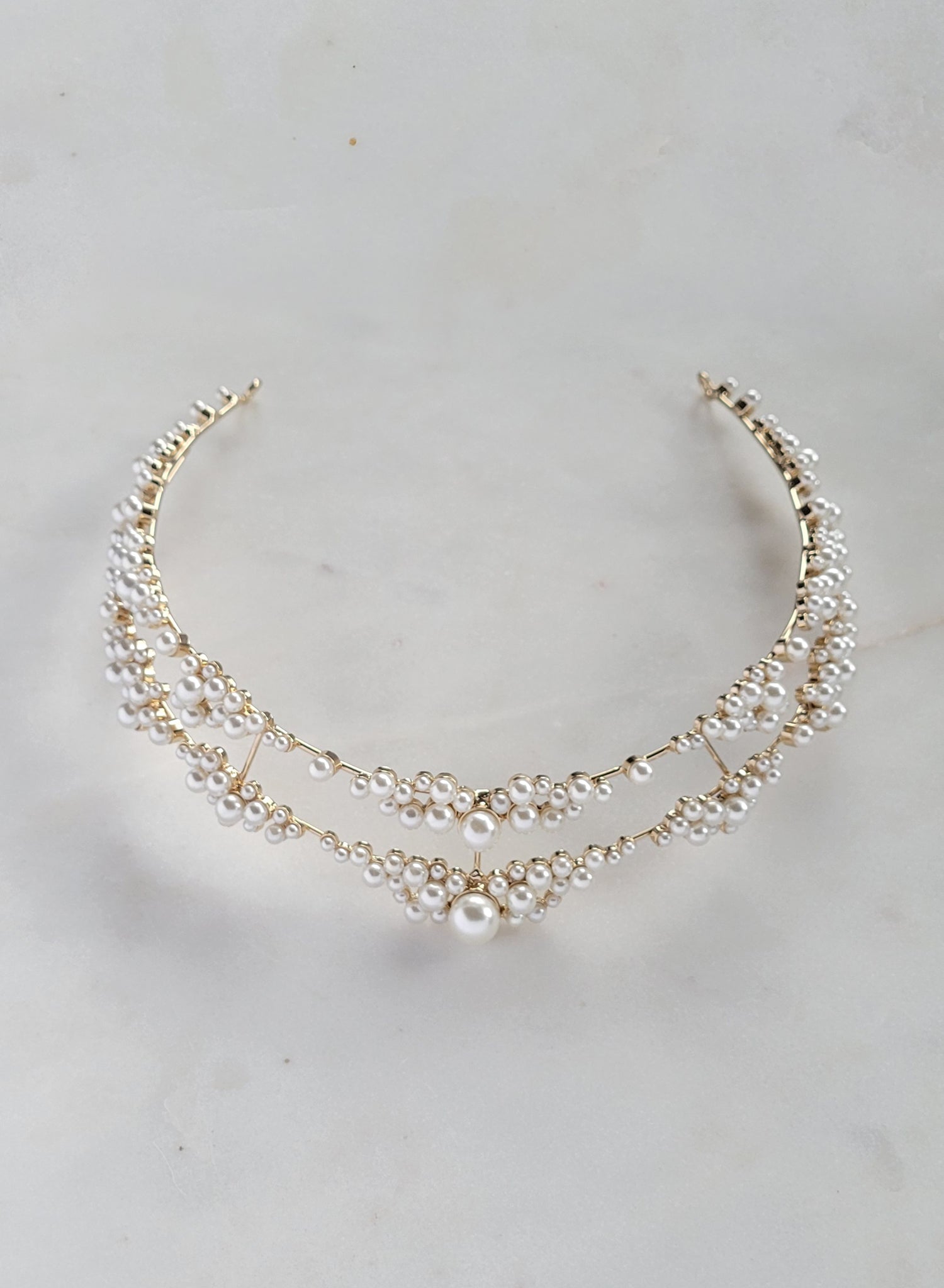 Pearl clusters raised bridal tiara - Style #2603