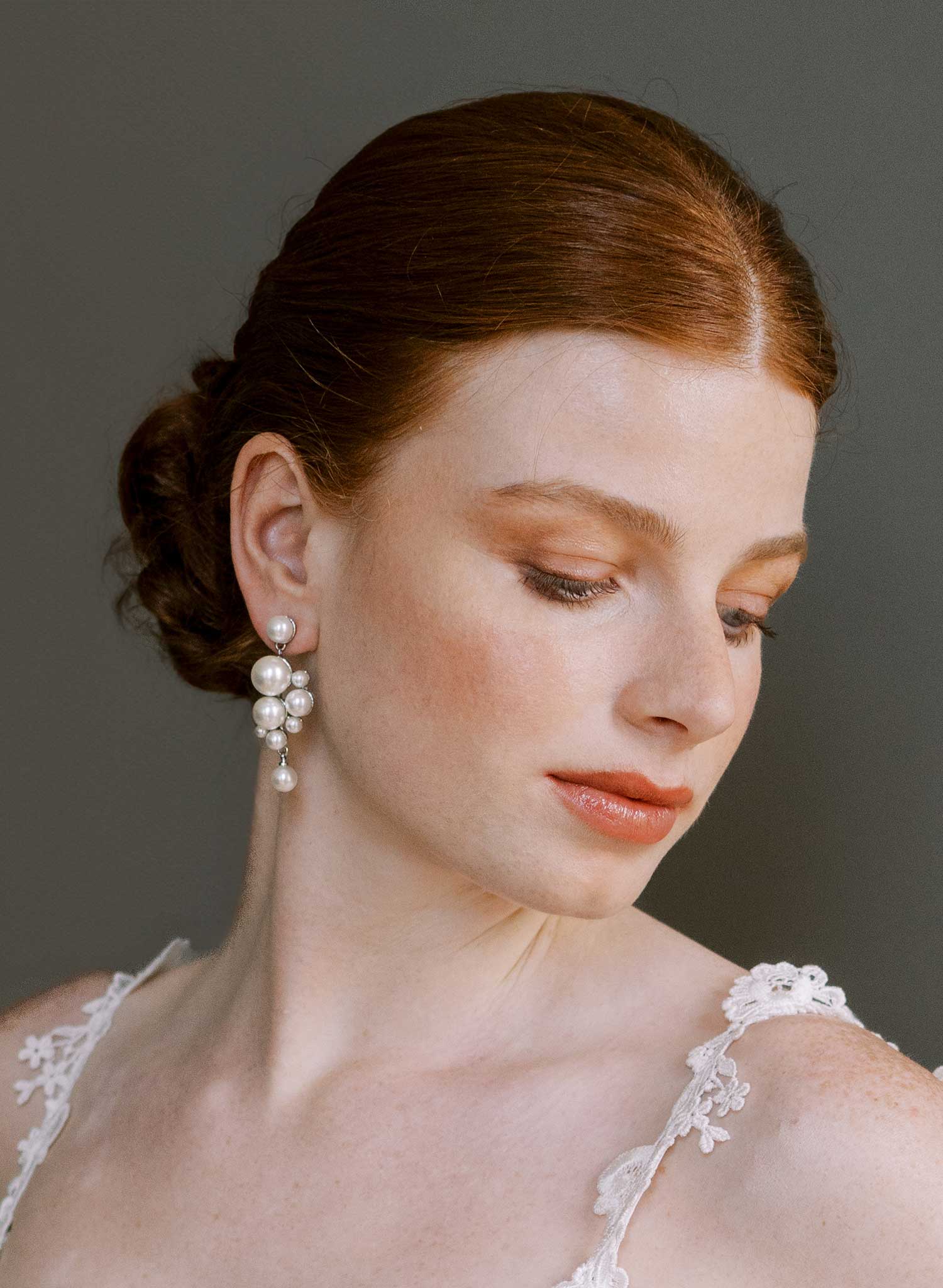 Pearl droplets bridal earrings, medium - Style #2606