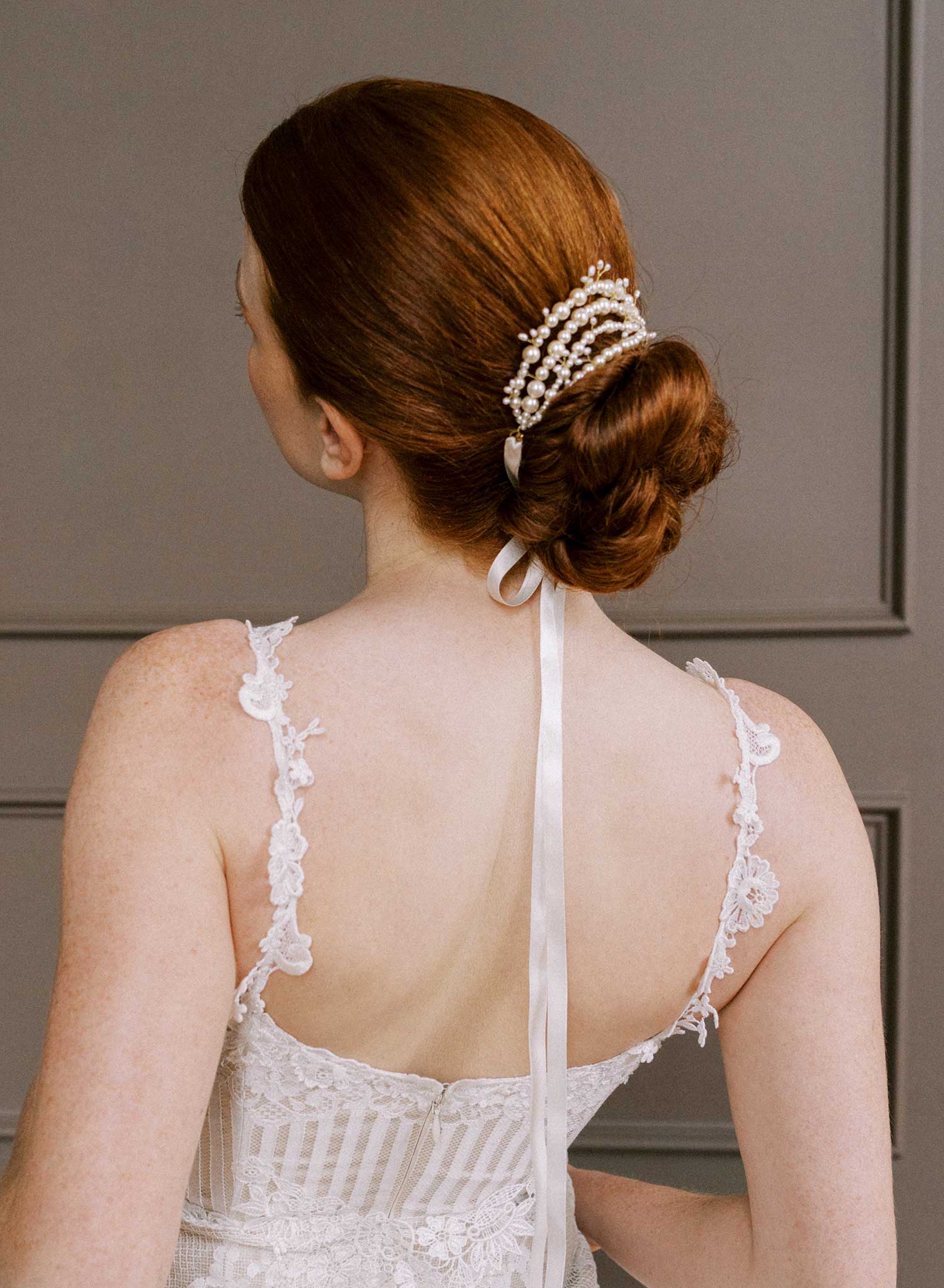 Elegant pearl strand with sprigs, bridal bun wrap - Style #2657
