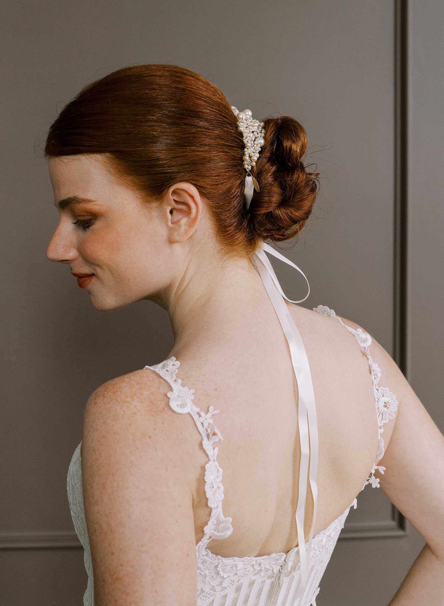 Elegant pearl strand with sprigs, bridal bun wrap - Style #2657