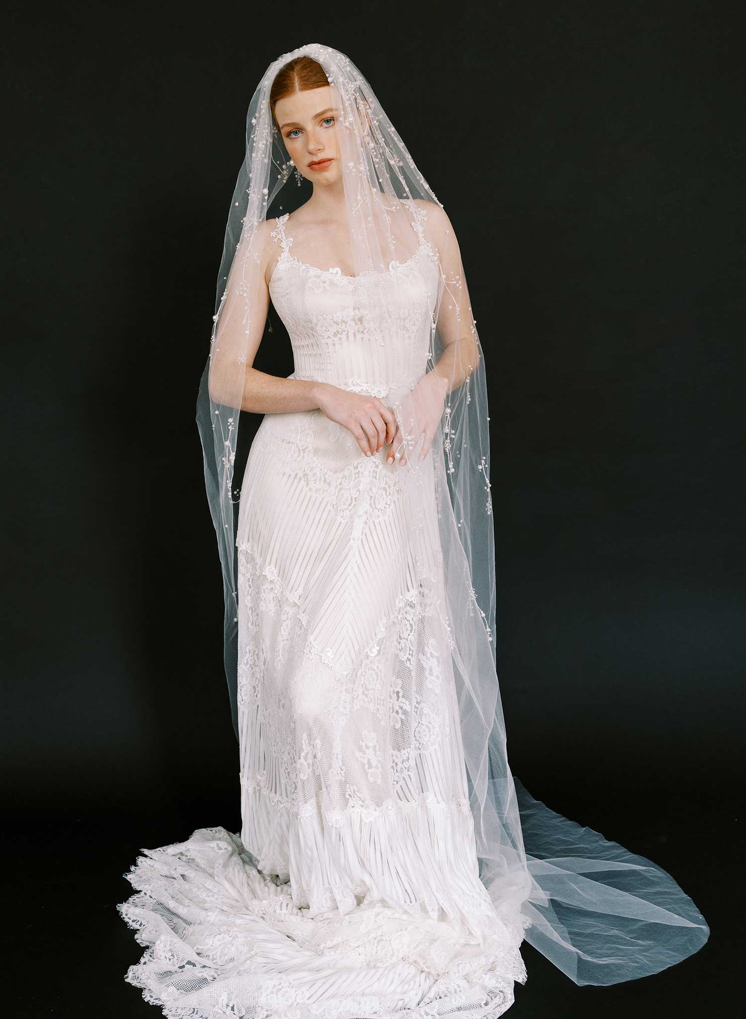 Cascading floral tendrils bridal veil - Style #2628