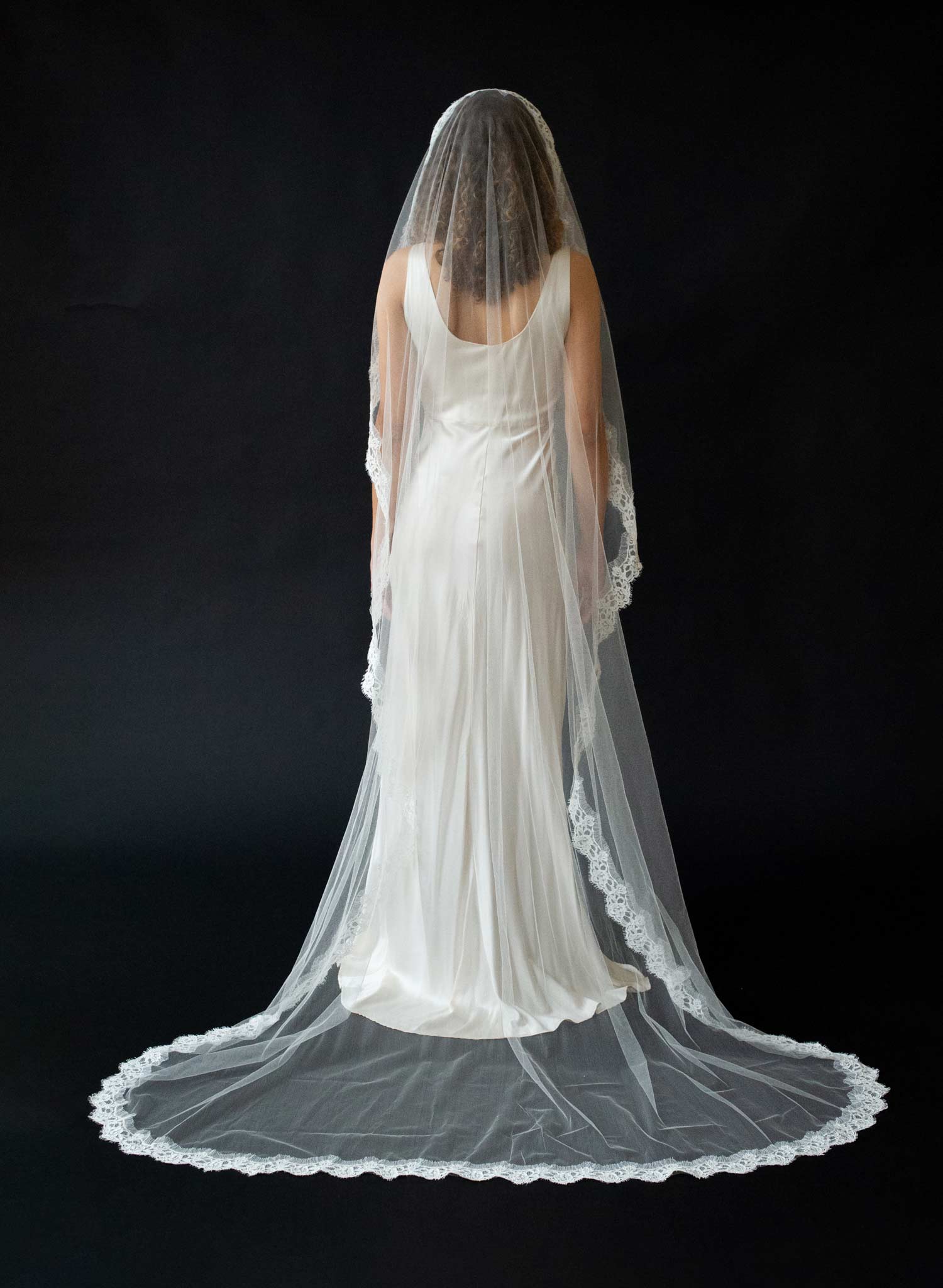 French lace ribbon embroidery train veil - Style #2635