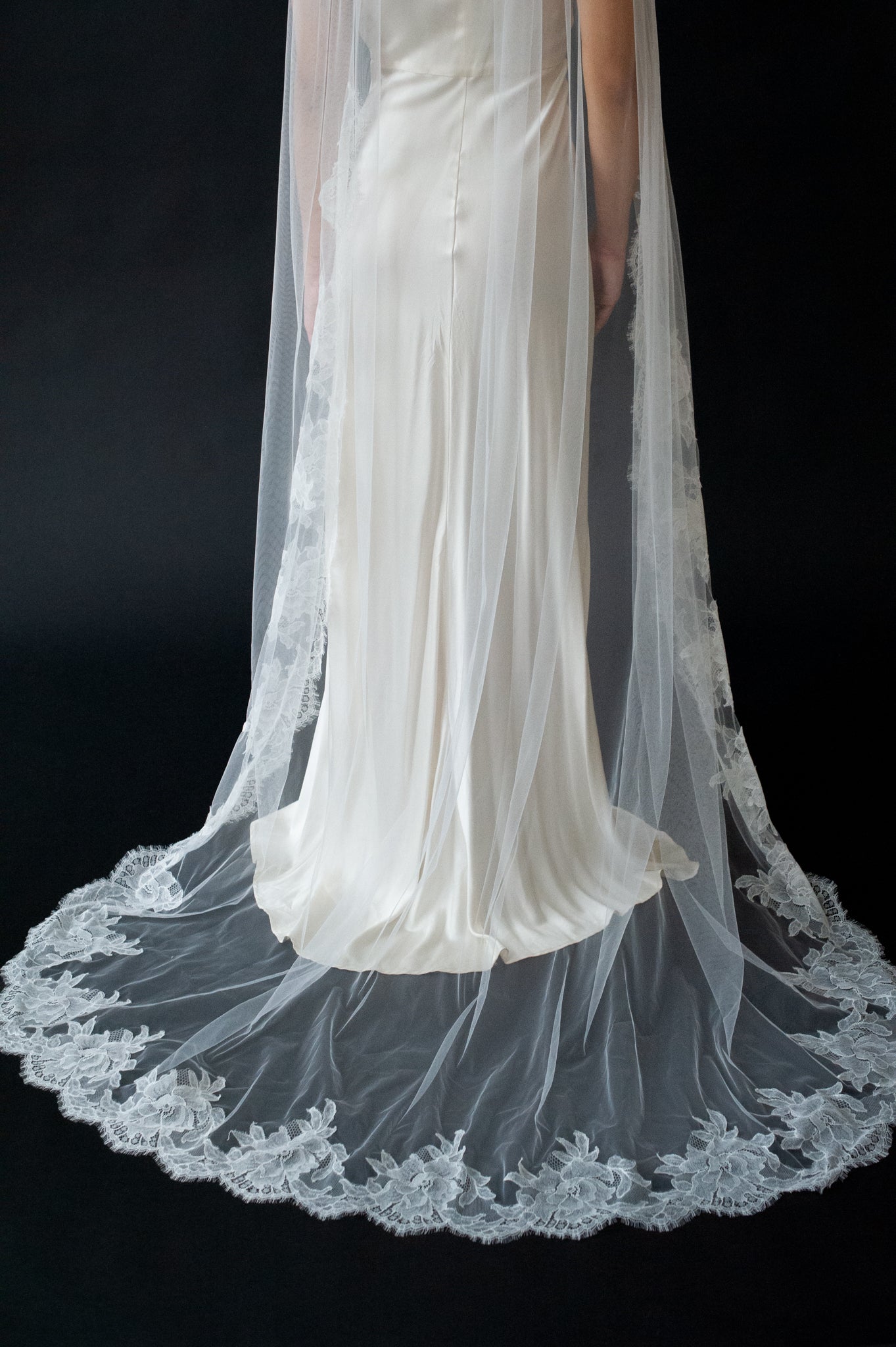 Sheer florals French lace train veil - Style #2636
