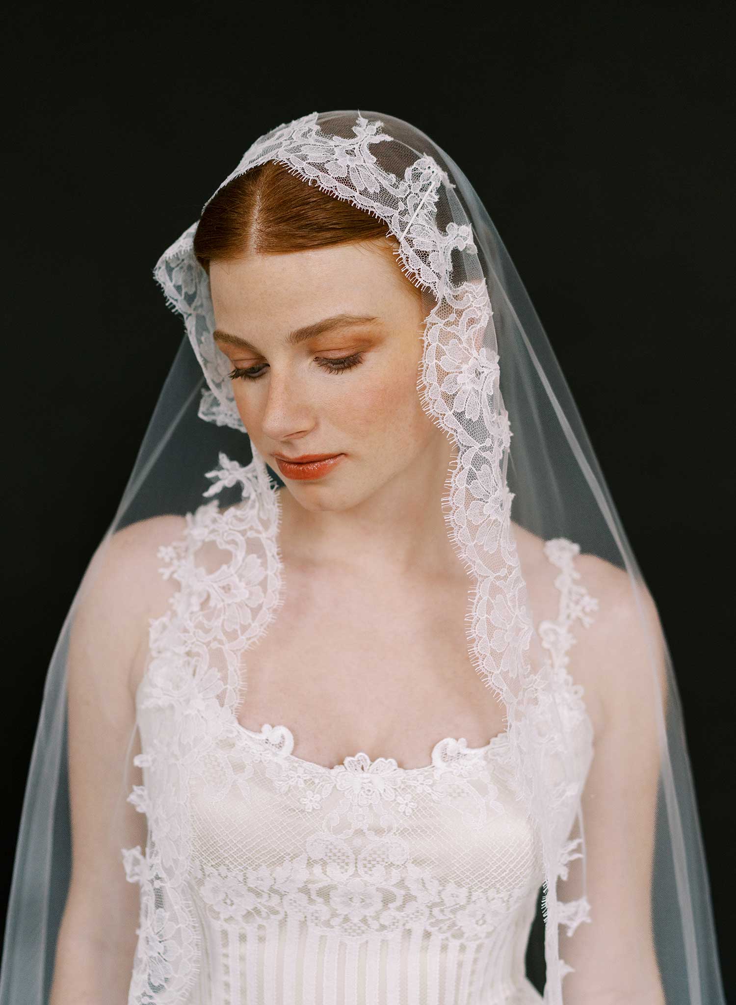 Wide mantilla veil with French lace trim - Style #2640