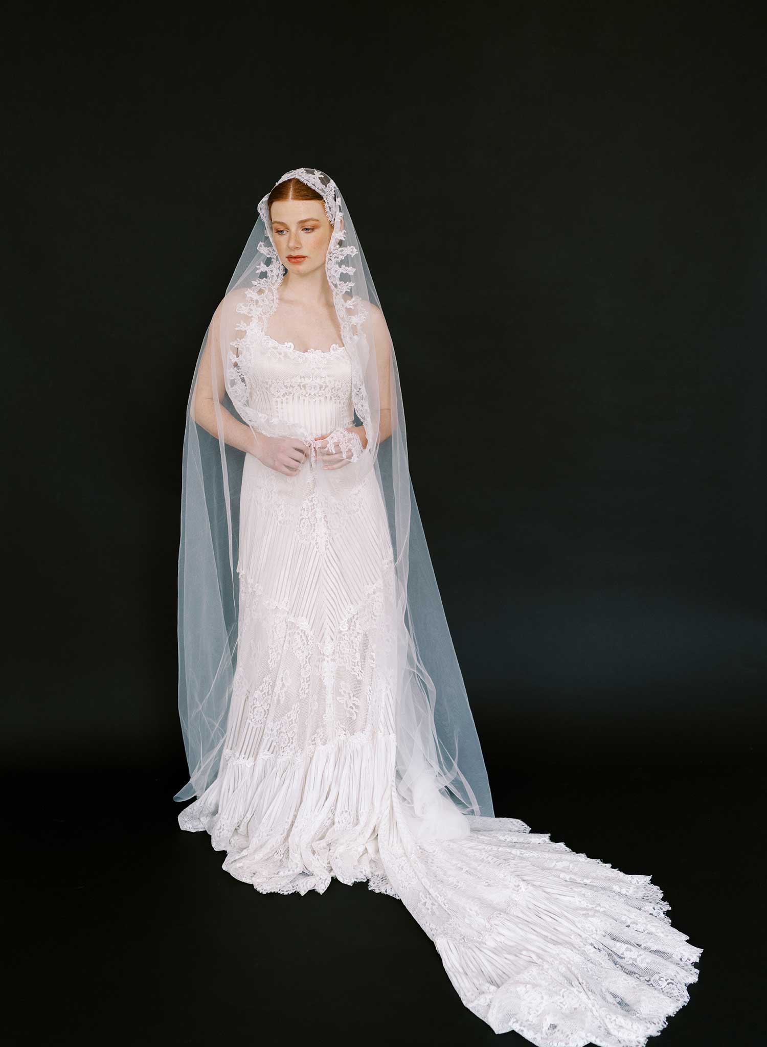 Wide mantilla veil with French lace trim - Style #2640