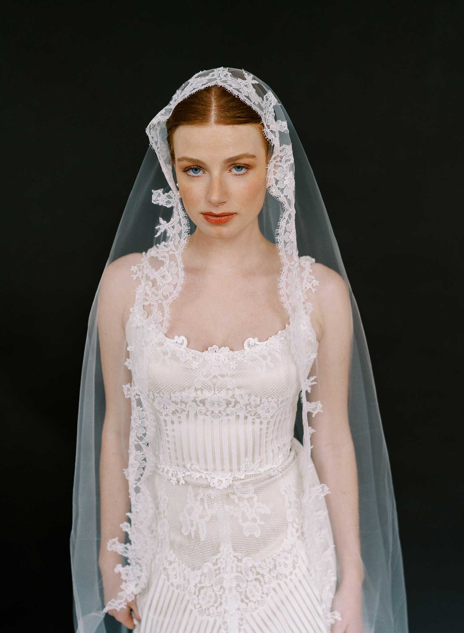 Wide mantilla veil with French lace trim - Style #2640