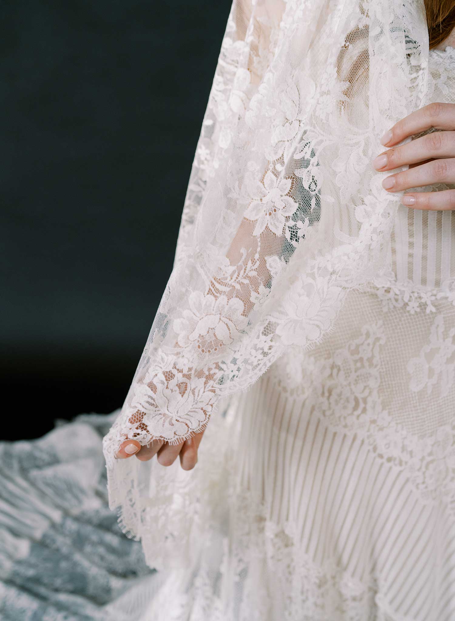 Juliet cap veil with allover French lace, fingertip - Style #2642