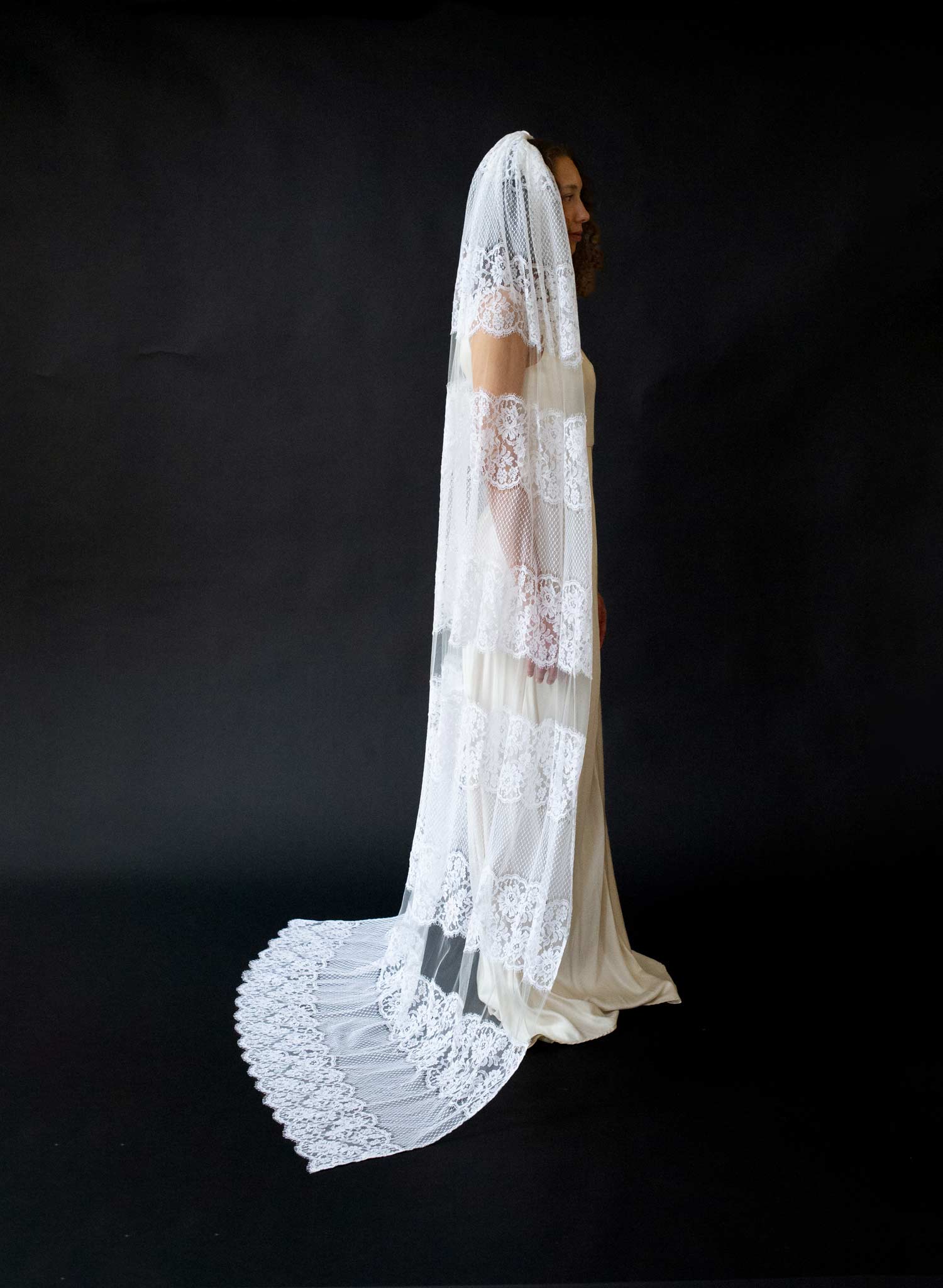 Columnar French lace chapel train veil - Style #2643