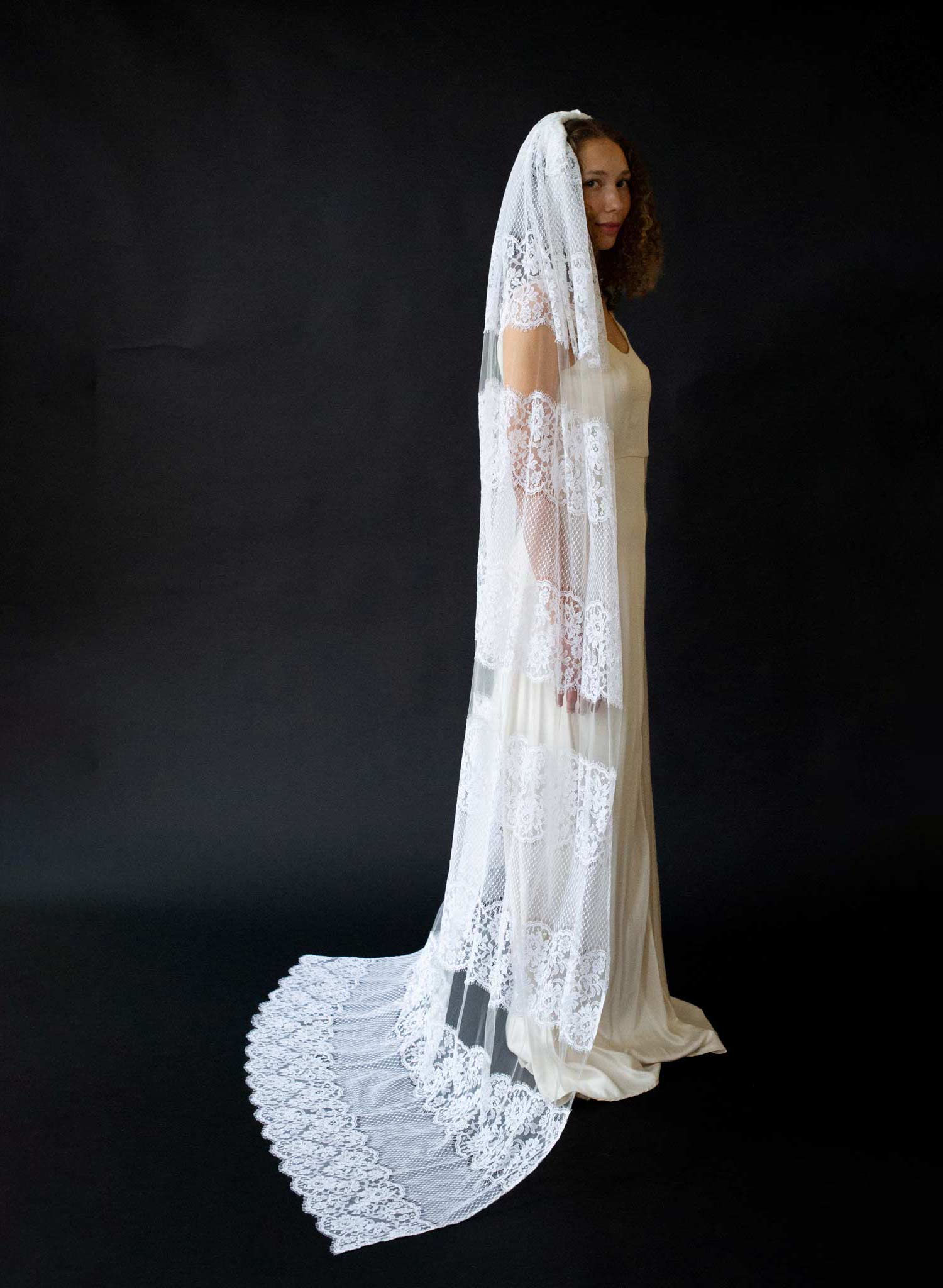 Columnar French lace chapel train veil - Style #2643