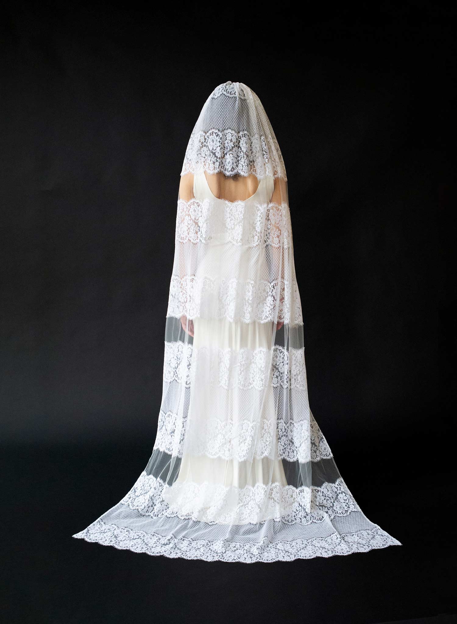 Columnar French lace chapel train veil - Style #2643