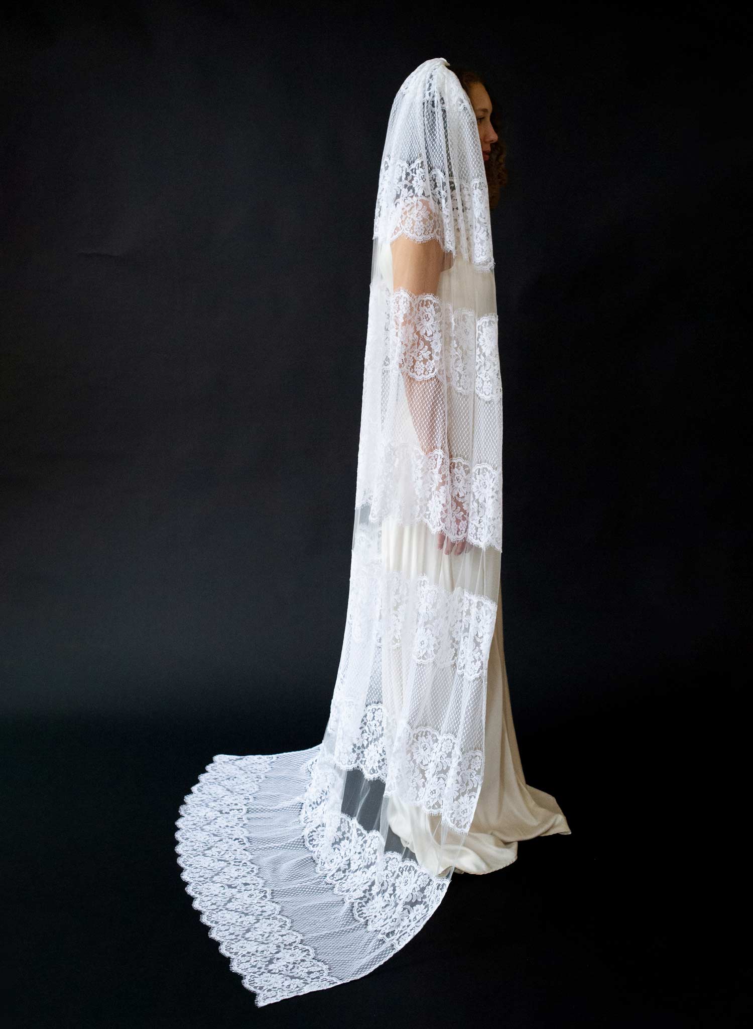 Columnar French lace chapel train veil - Style #2643