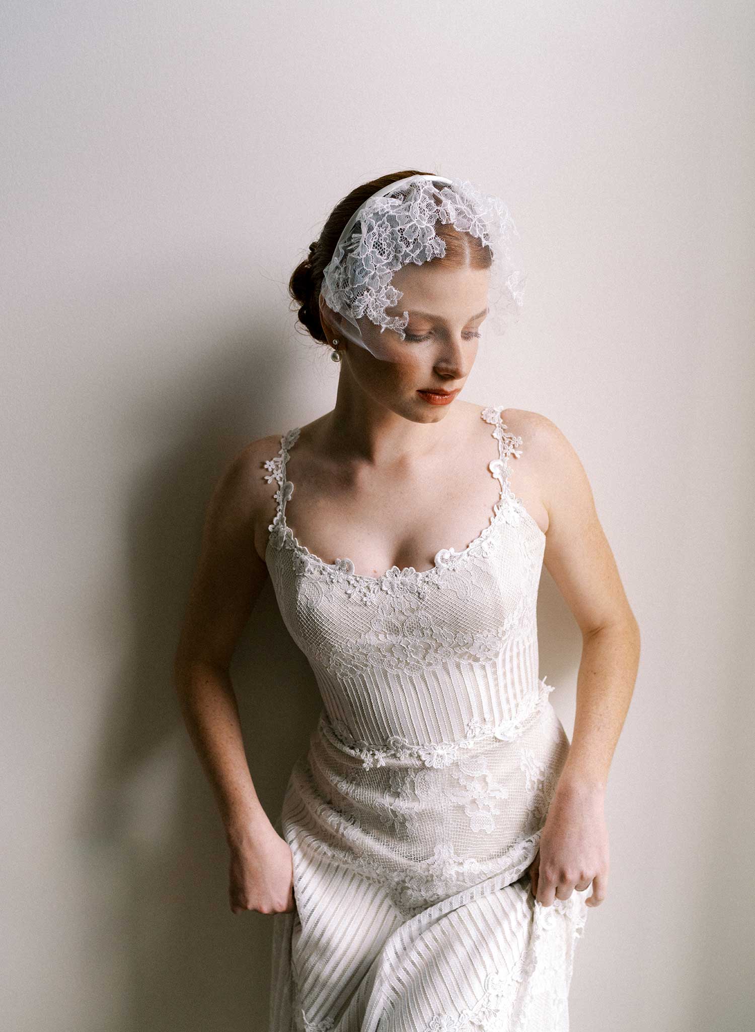 Tulle with French lace bridal headband veil - Style #2645