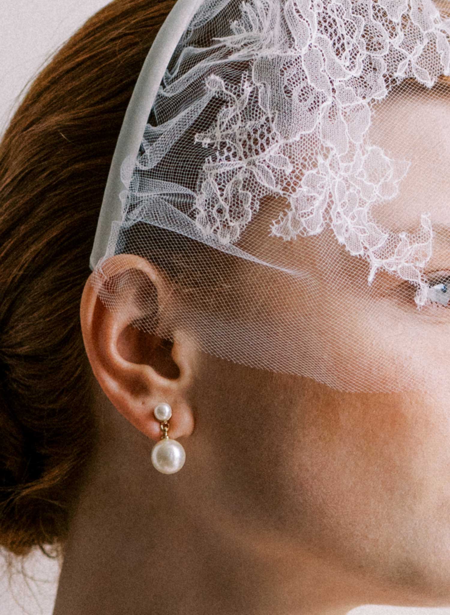 Tulle with French lace bridal headband veil - Style #2645