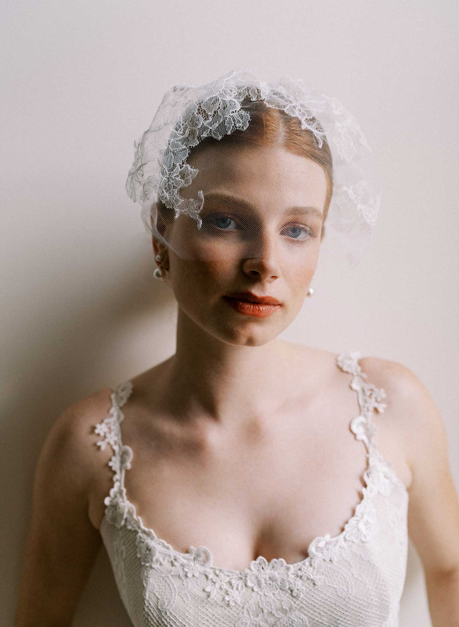 Tulle with French lace bridal headband veil - Style #2645