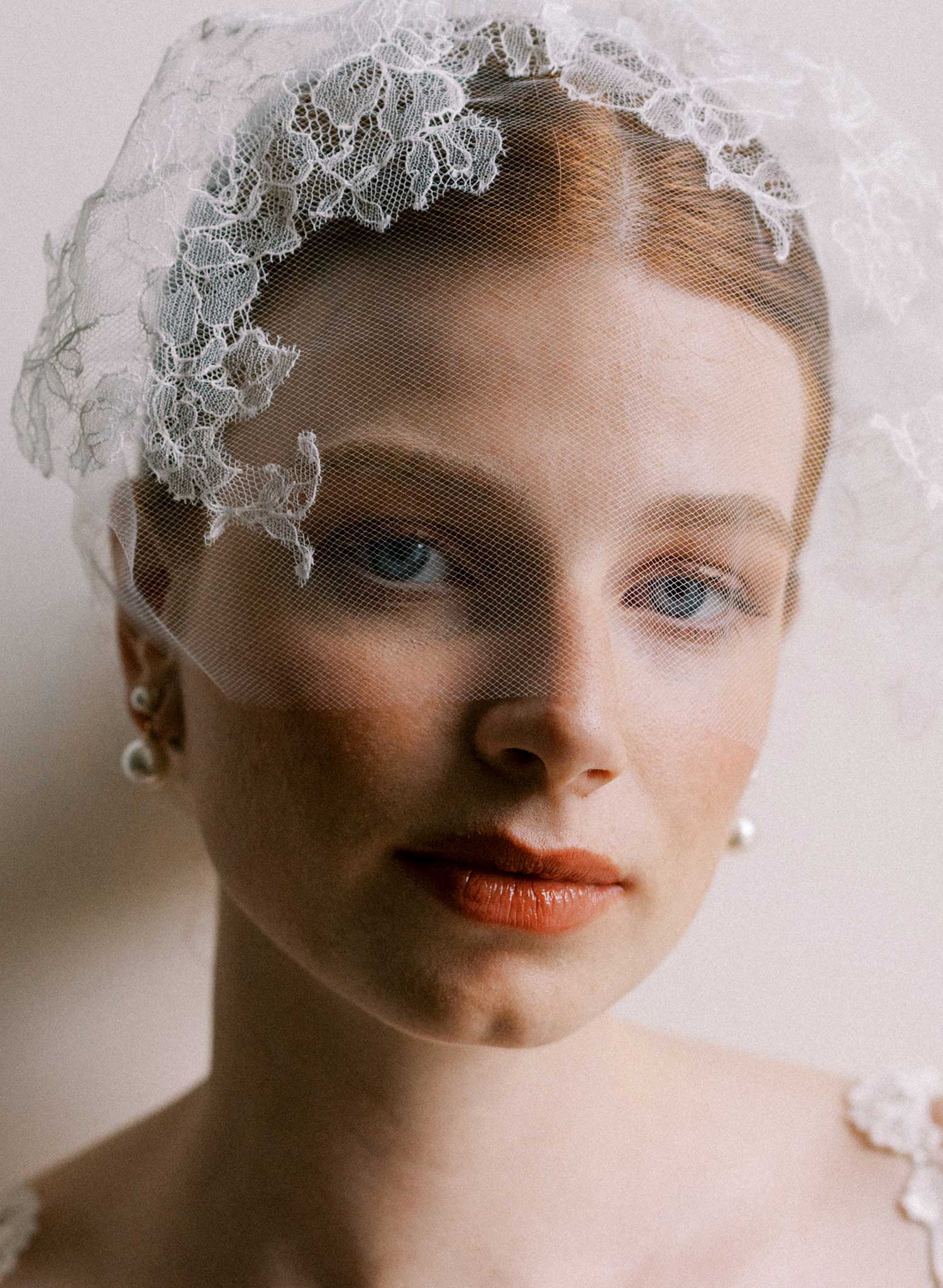Tulle with French lace bridal headband veil - Style #2645