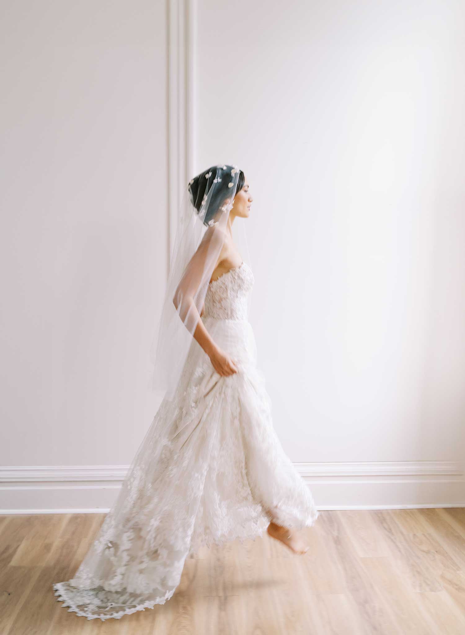 Hand sculpted clay and silk florals train veil - Style #2647