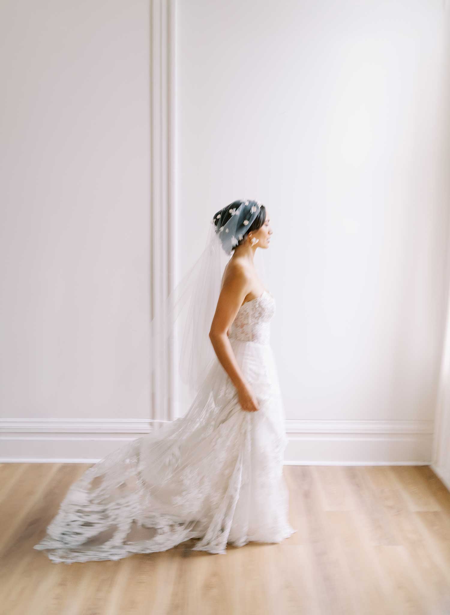 Hand sculpted clay and silk florals train veil - Style #2647