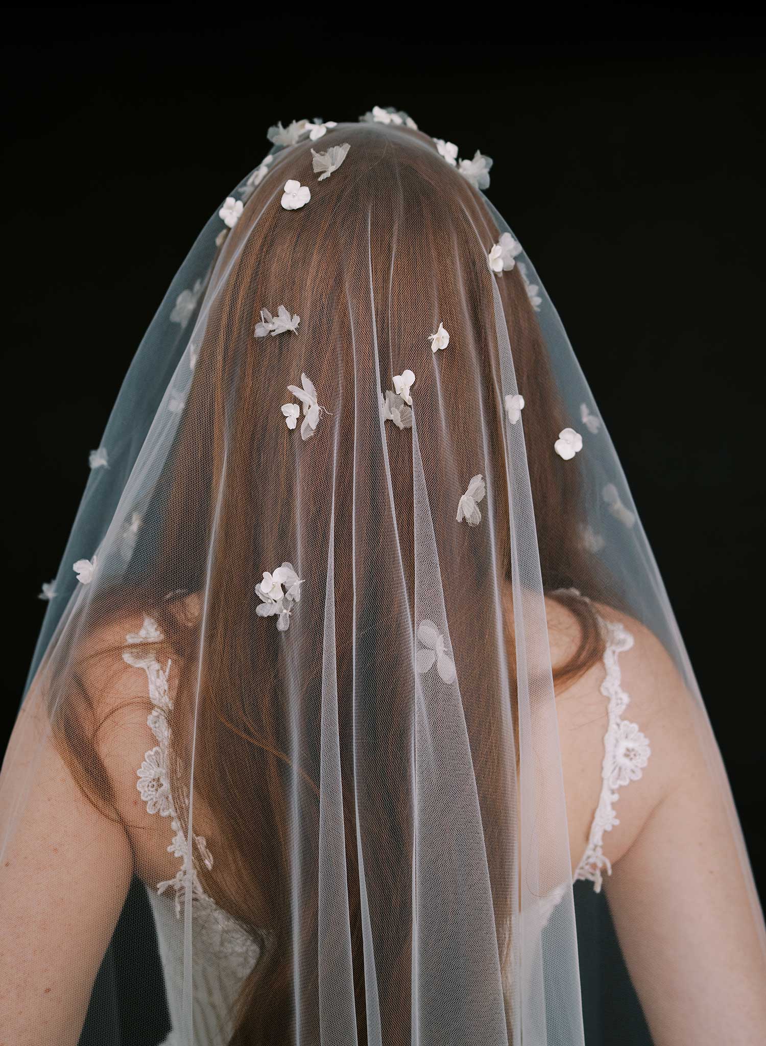 Hand sculpted clay and silk florals train veil - Style #2647