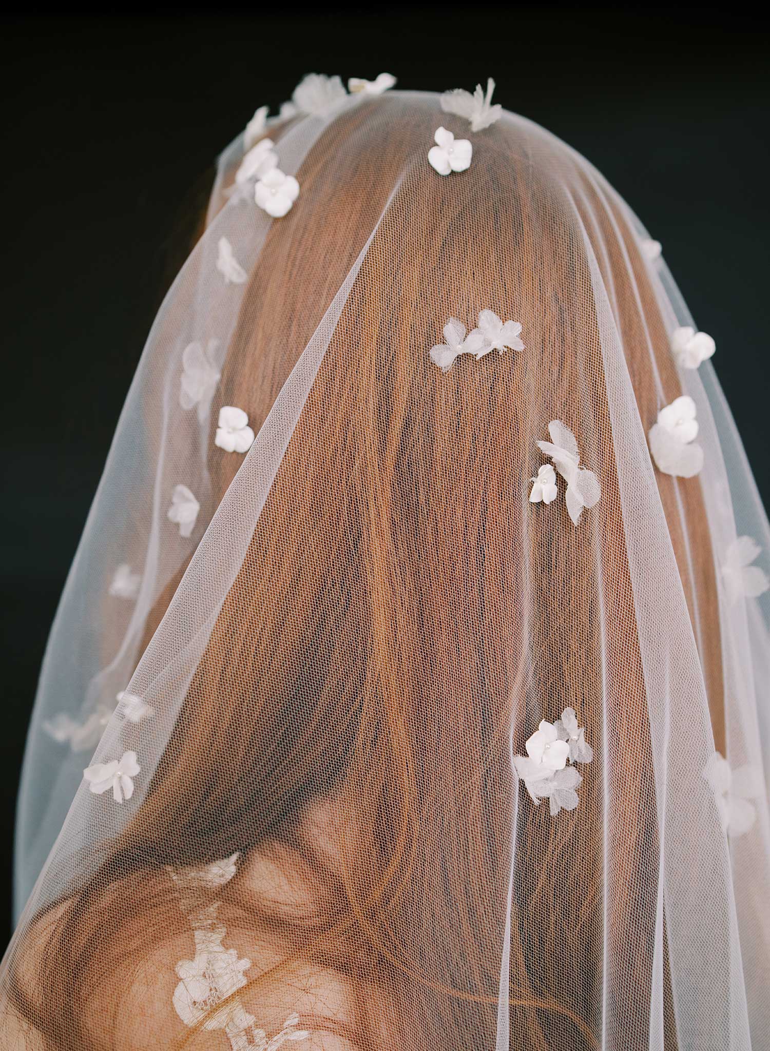 Hand sculpted clay and silk florals train veil - Style #2647