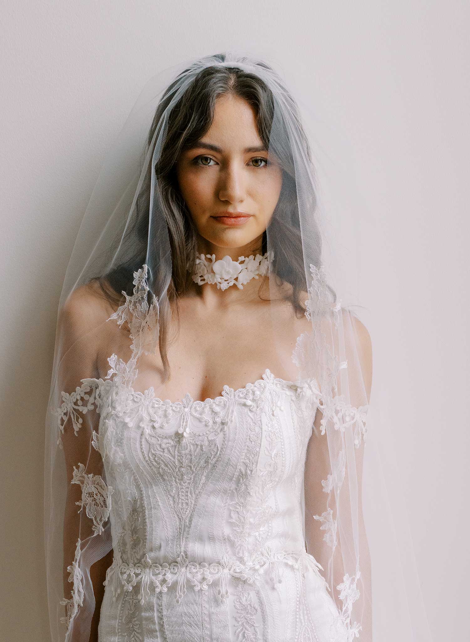 Floating French lace border train veil - Style #2648