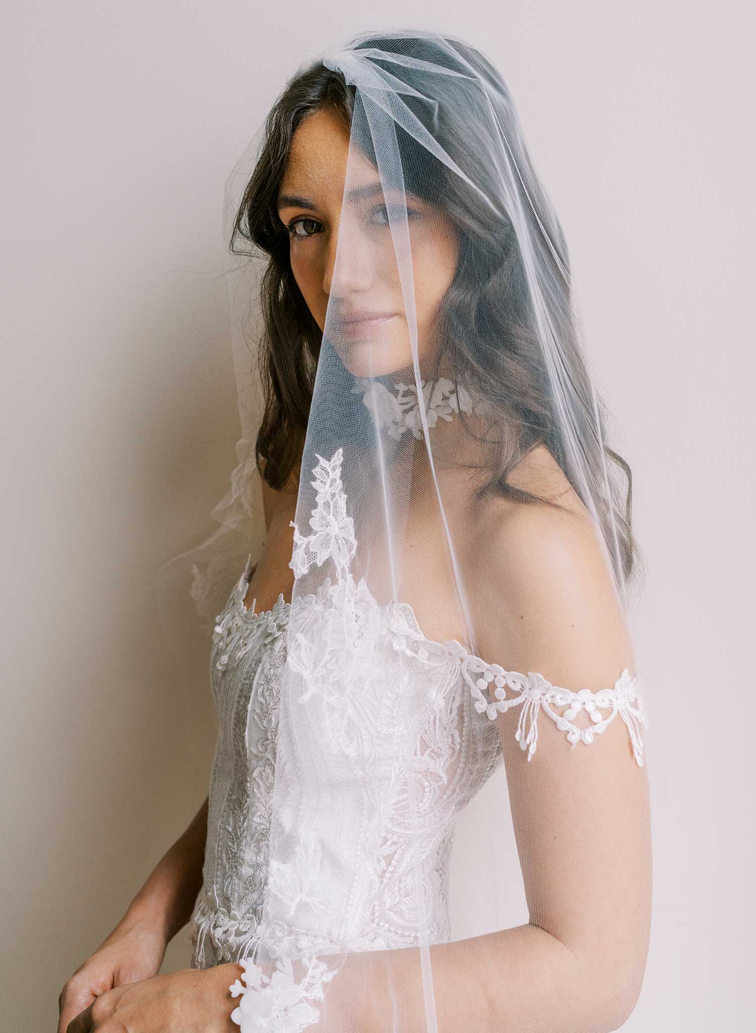 Floating French lace border train veil - Style #2648