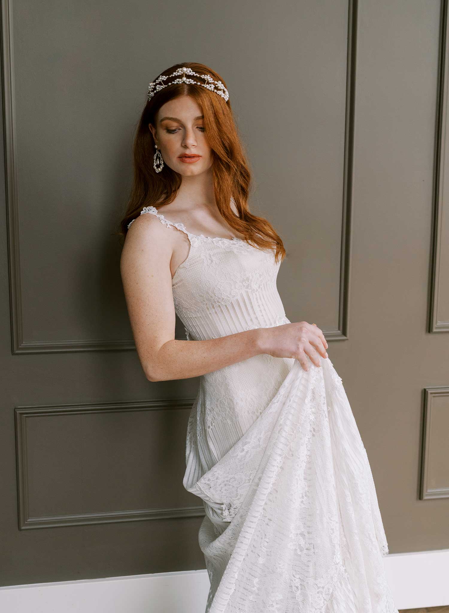 Twisted teardrop bridal pearl earrings, Medium - Style #2653