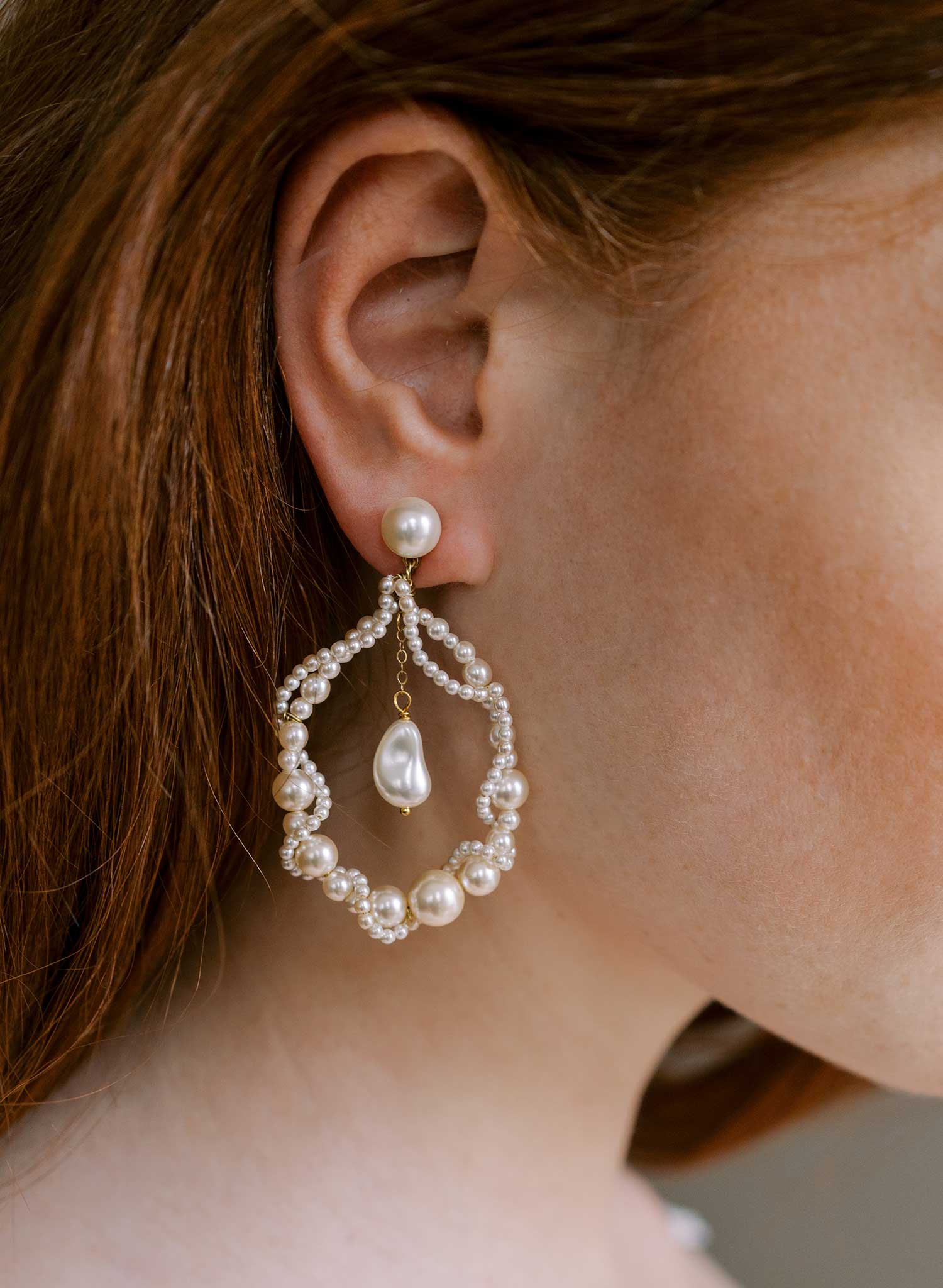 Twisted teardrop bridal pearl earrings, Medium - Style #2653