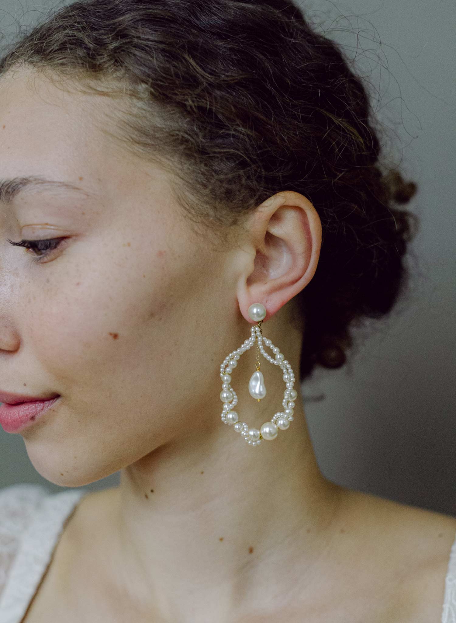 Twisted teardrop bridal pearl earrings, Medium - Style #2653