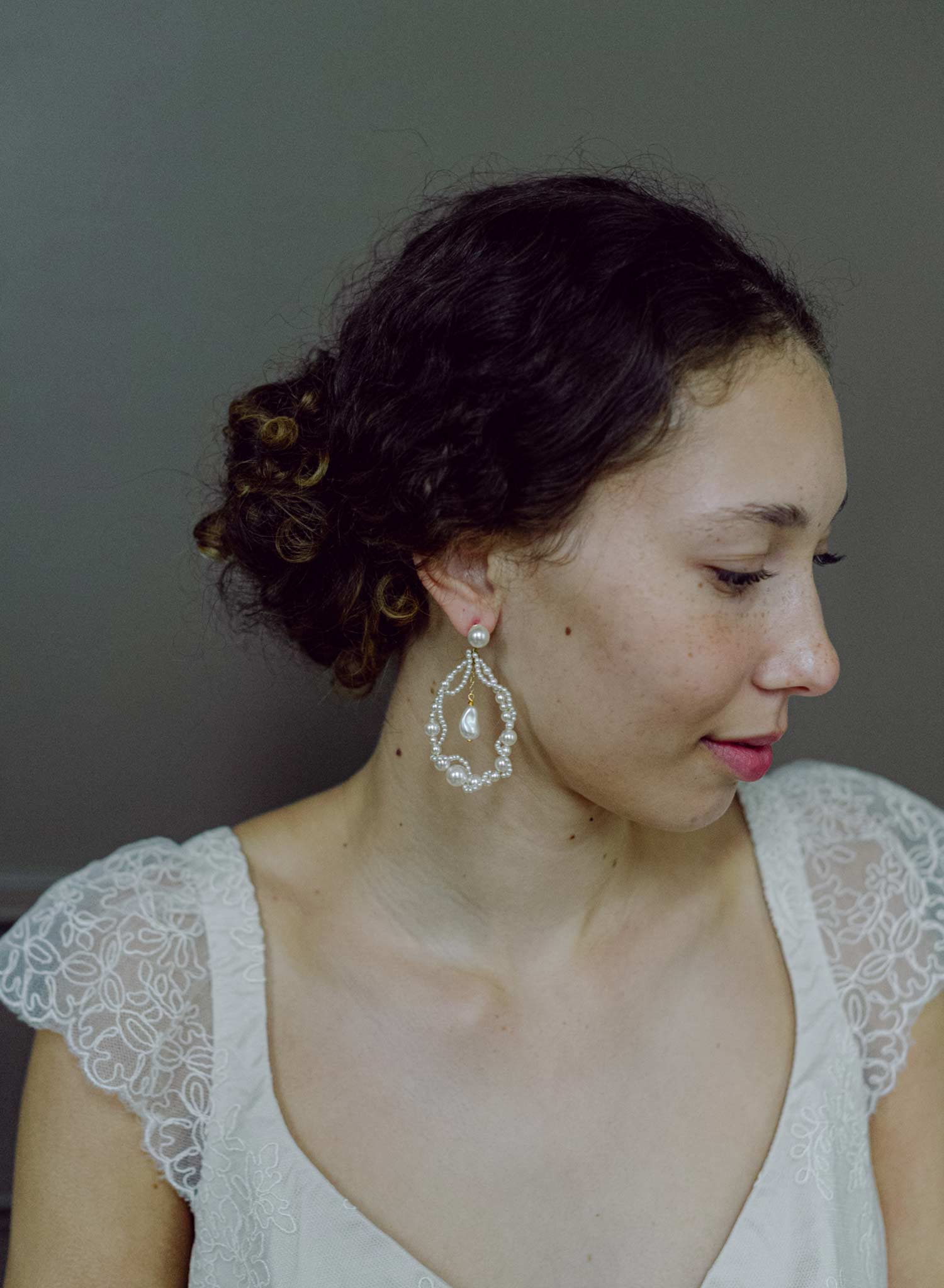 Twisted teardrop bridal pearl earrings, Medium - Style #2653