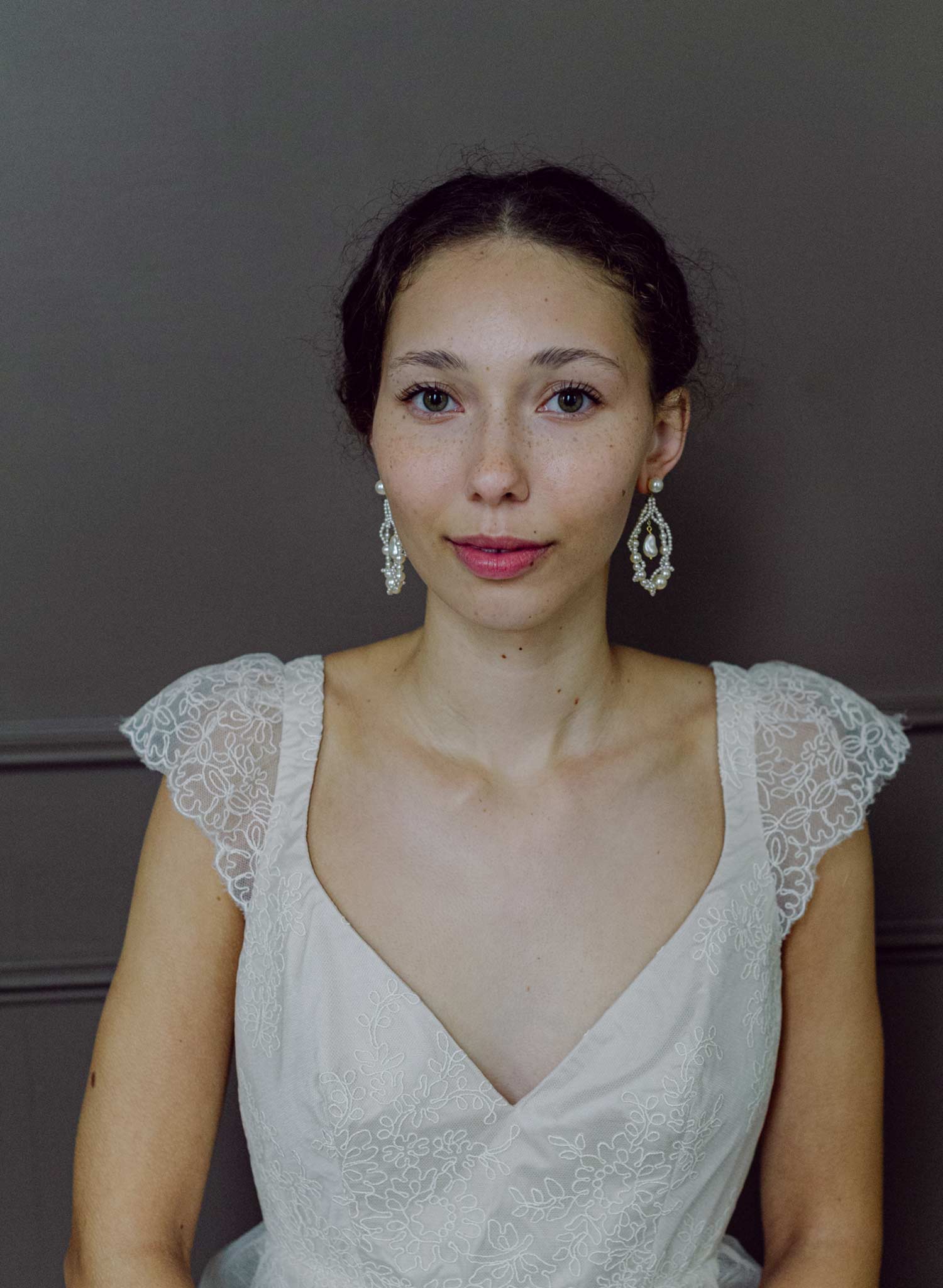 Twisted teardrop bridal pearl earrings, Medium - Style #2653