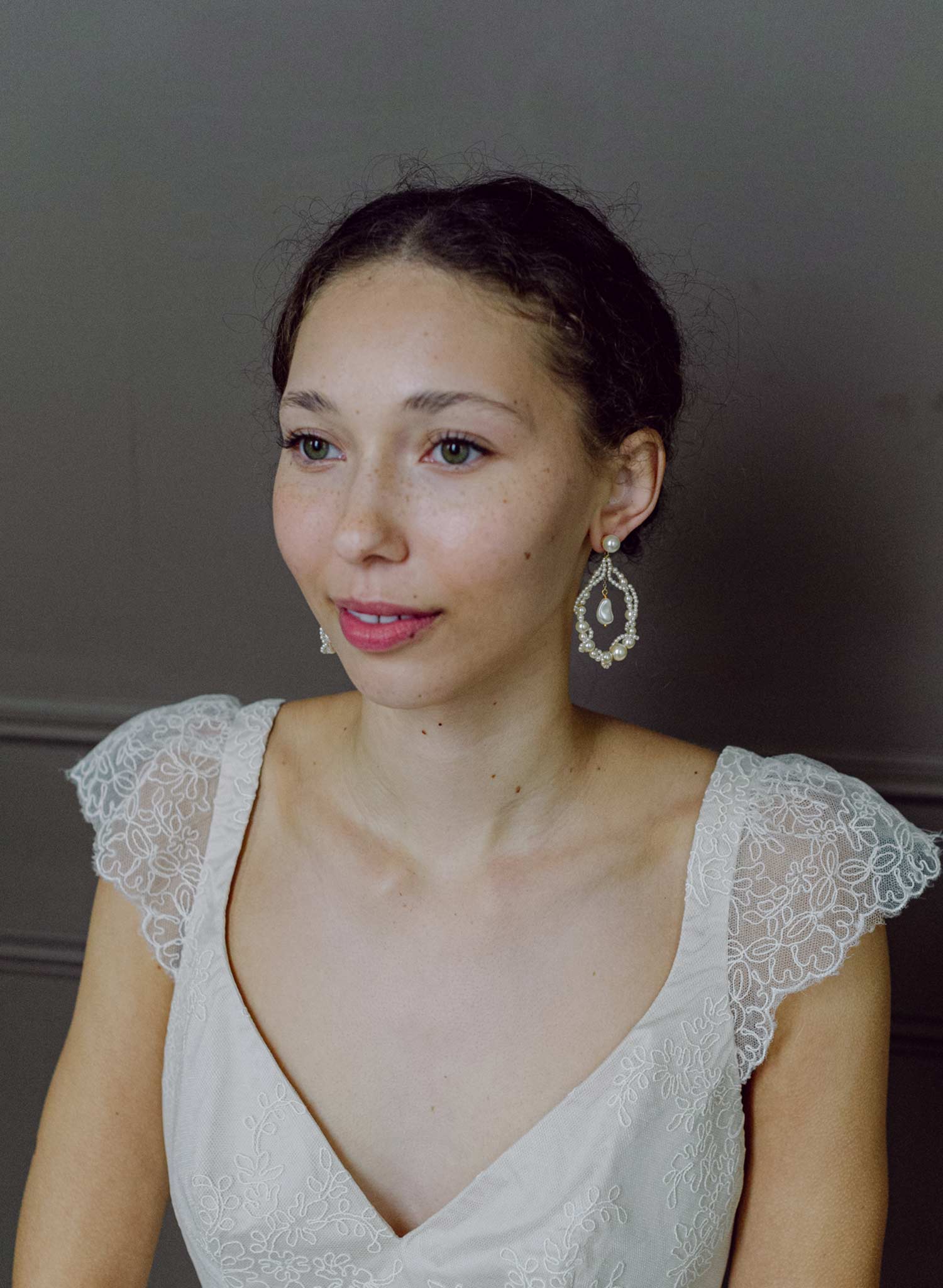 Twisted teardrop bridal pearl earrings, Medium - Style #2653