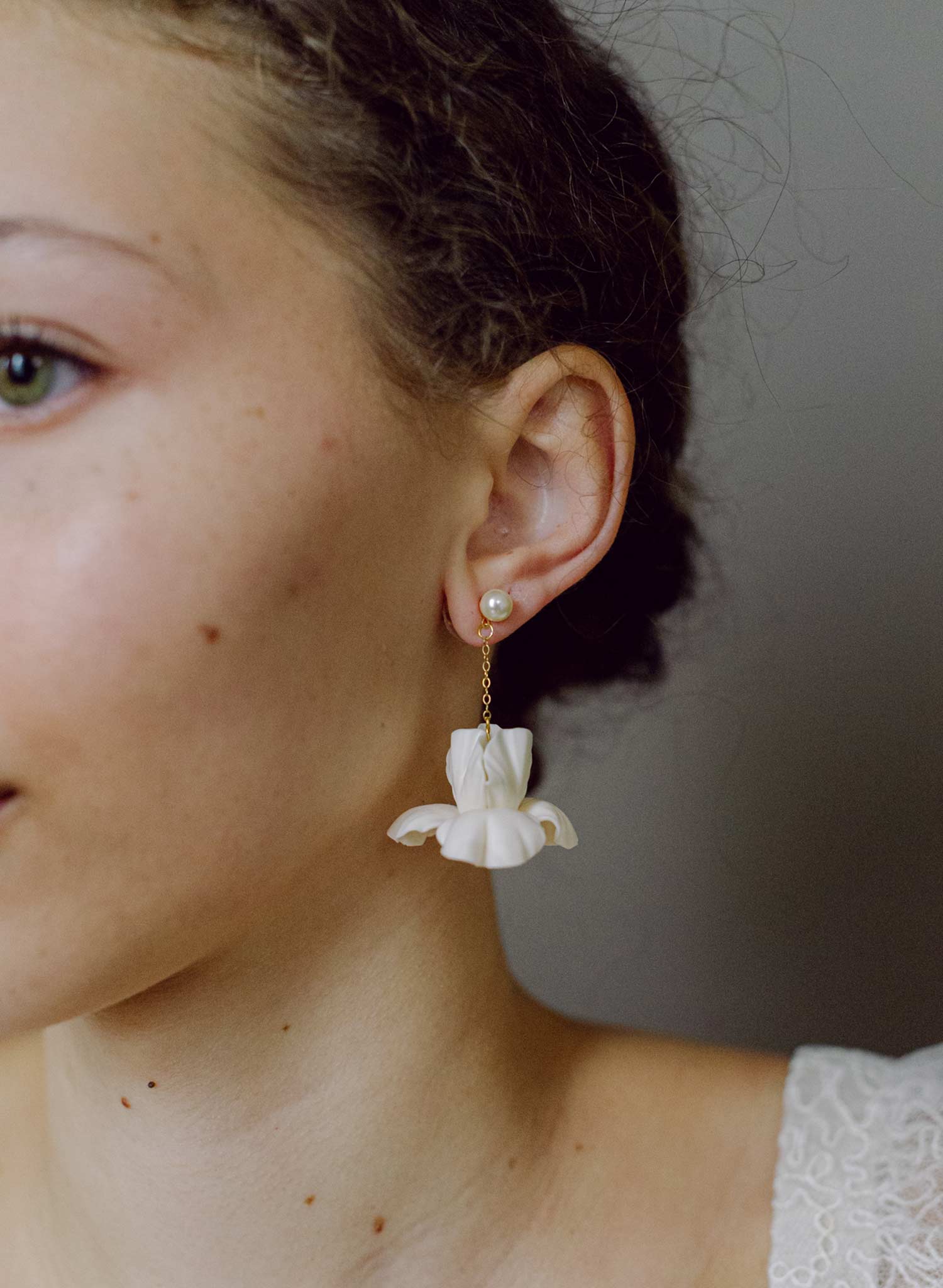 Oversized clay iris flower earrings - Style #2660