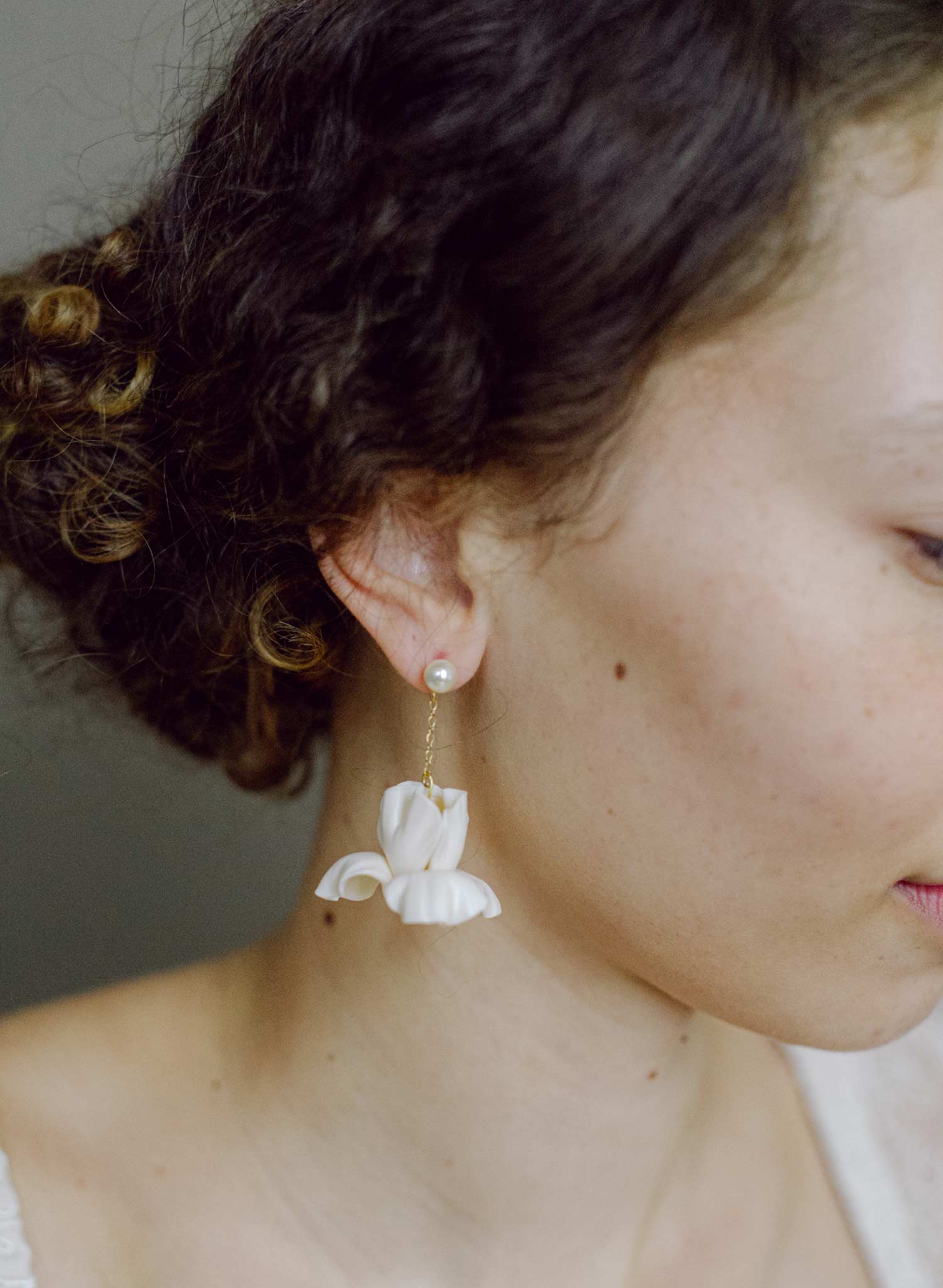 Oversized clay iris flower earrings - Style #2660