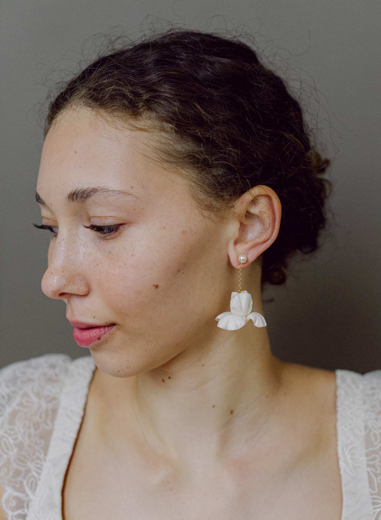 Oversized clay iris flower earrings - Style #2660