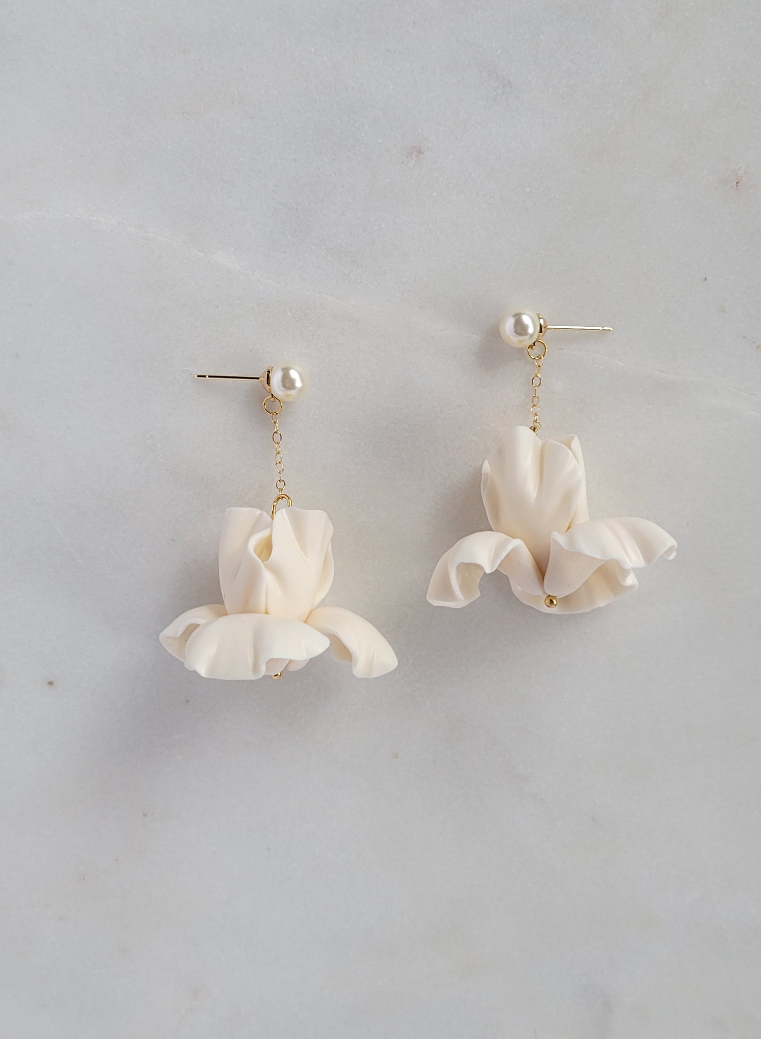 Oversized clay iris flower earrings - Style #2660