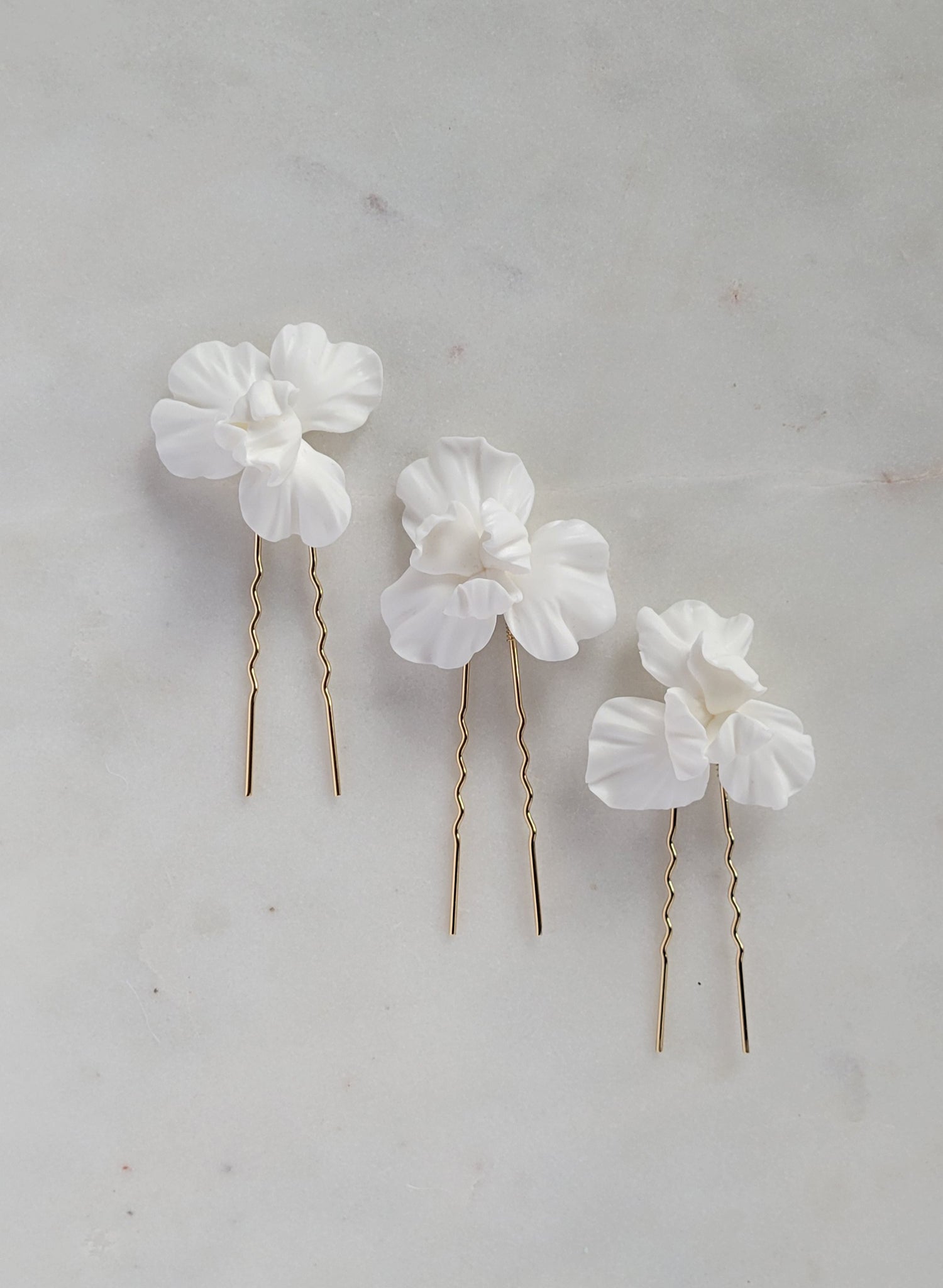 Abstract matte iris flower hair pin set of 3 - Style #2661