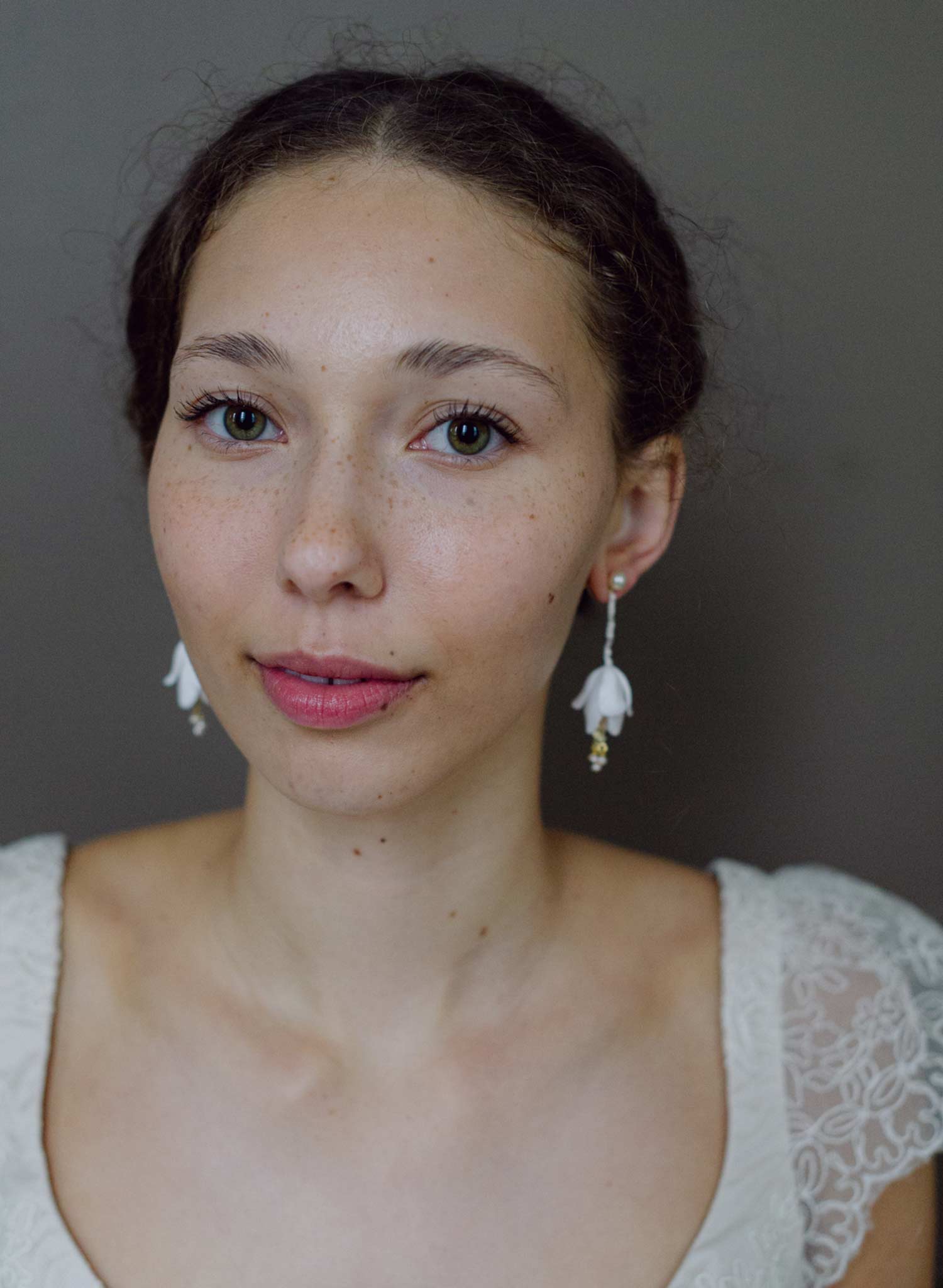 Clay tulip and seed bead dangling earrings - Style #2659