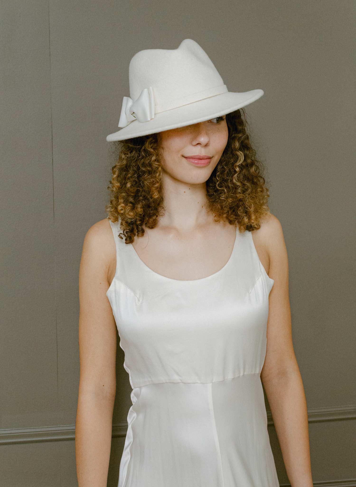Bridal wool fedora with grosgrain bow - Style #2676