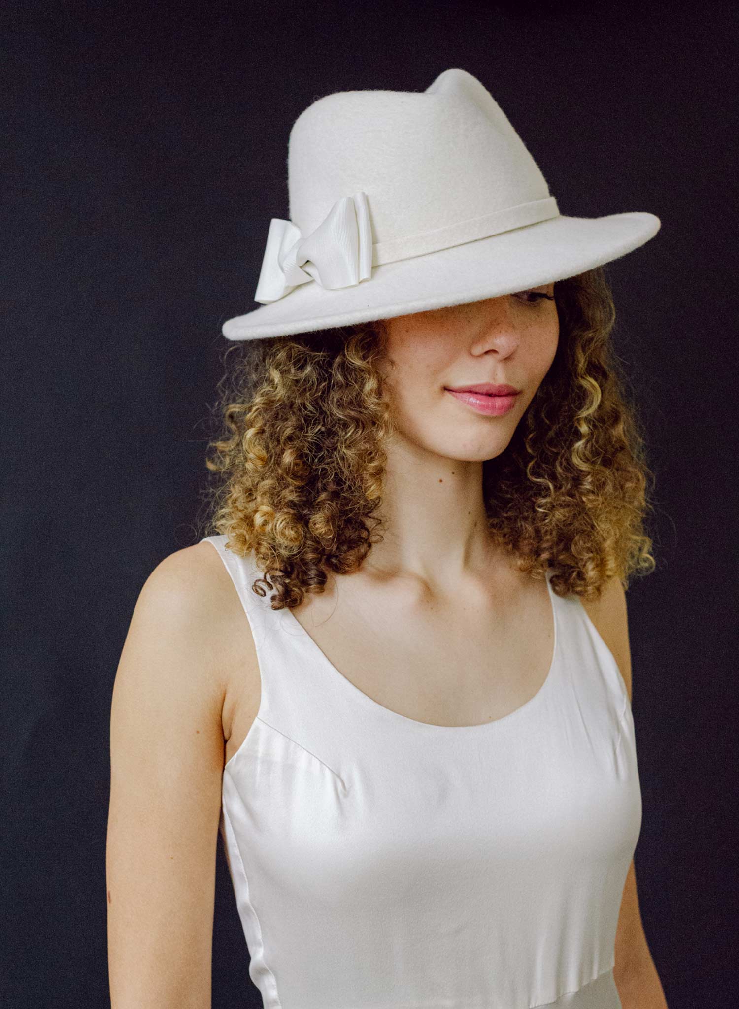 Bridal wool fedora with grosgrain bow - Style #2676